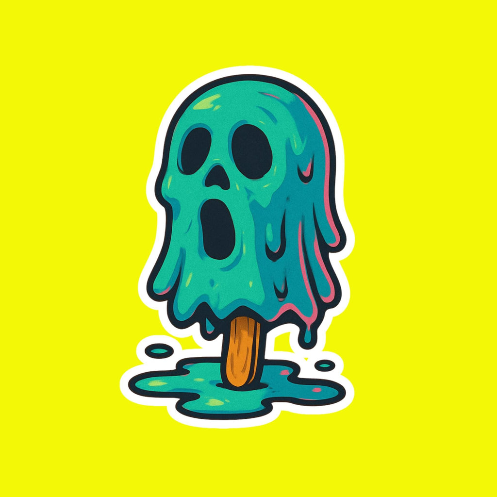 Melting Ghost Popsicle Sticker, Spooky Halloween Vinyl Decal, Waterproof Laptop Sticker