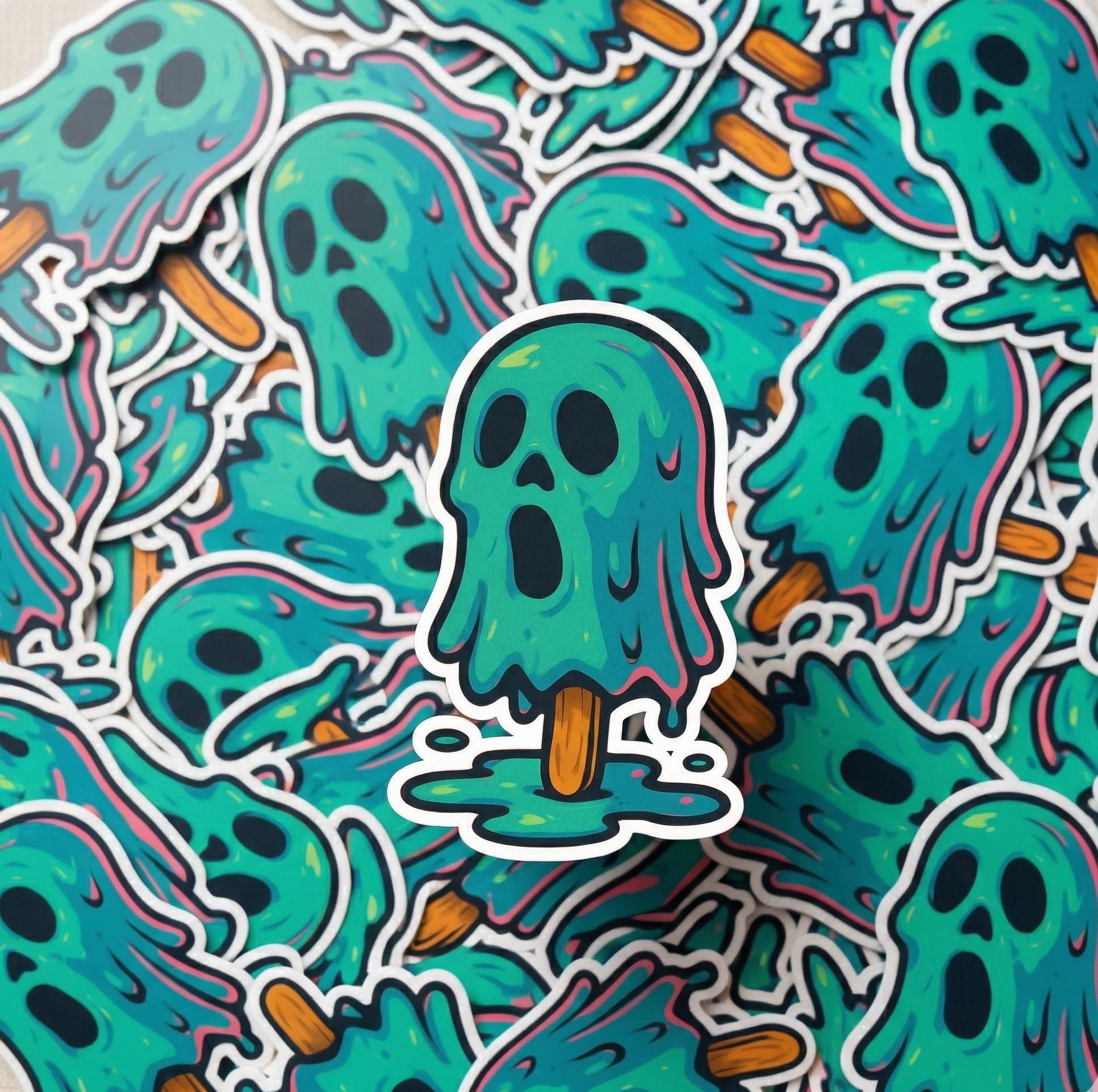 Melting Ghost Popsicle Sticker, Spooky Halloween Vinyl Decal, Waterproof Laptop Sticker