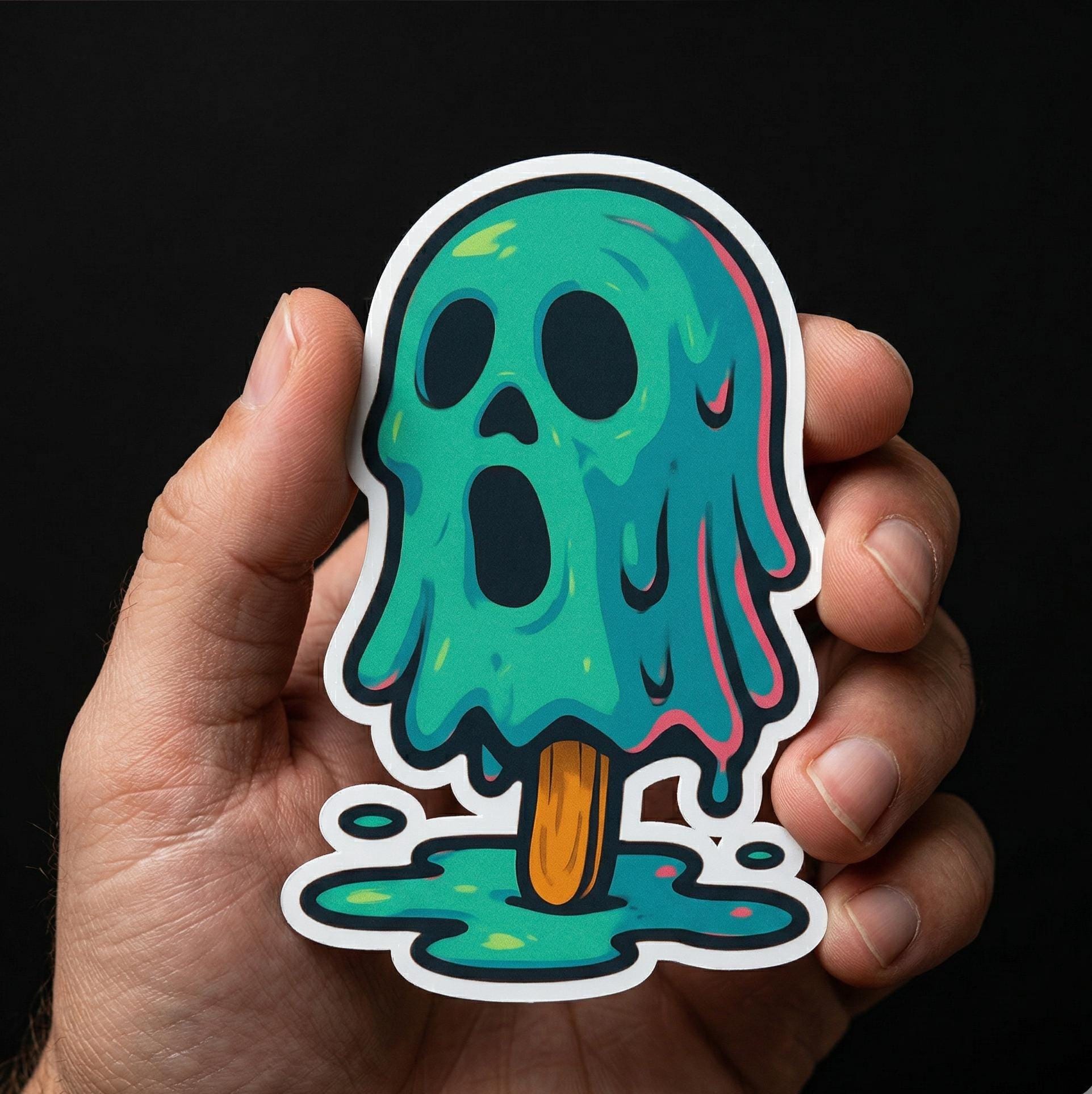 Melting Ghost Popsicle Sticker, Spooky Halloween Vinyl Decal, Waterproof Laptop Sticker