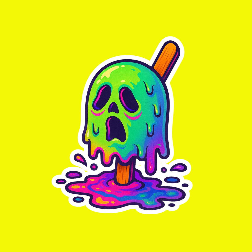 Horror Sticker, Neon Melting Ghost Popsicle, Spooky Halloween Vinyl Decal