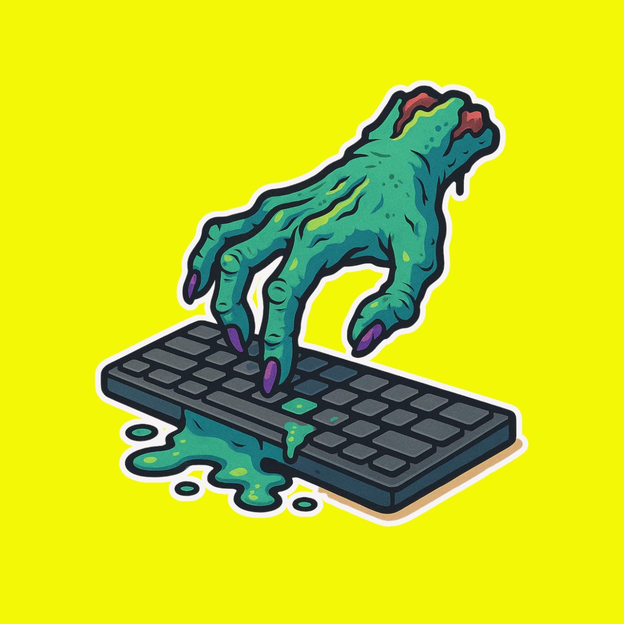 Horror Sticker, Zombie Hand Typing, Tech Decal, Waterproof Vinyl Laptop Sticker
