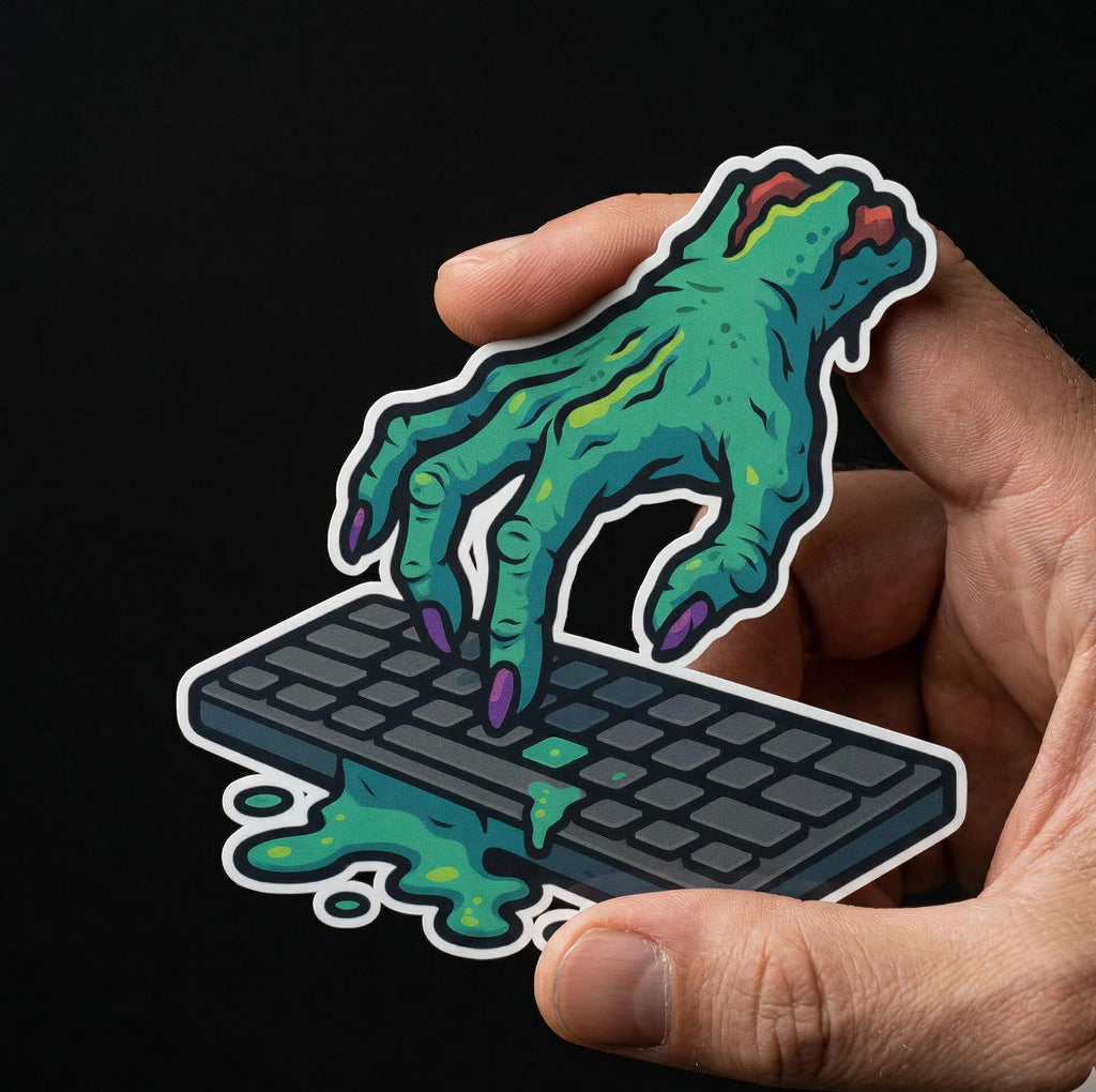Horror Sticker, Zombie Hand Typing, Tech Decal, Waterproof Vinyl Laptop Sticker