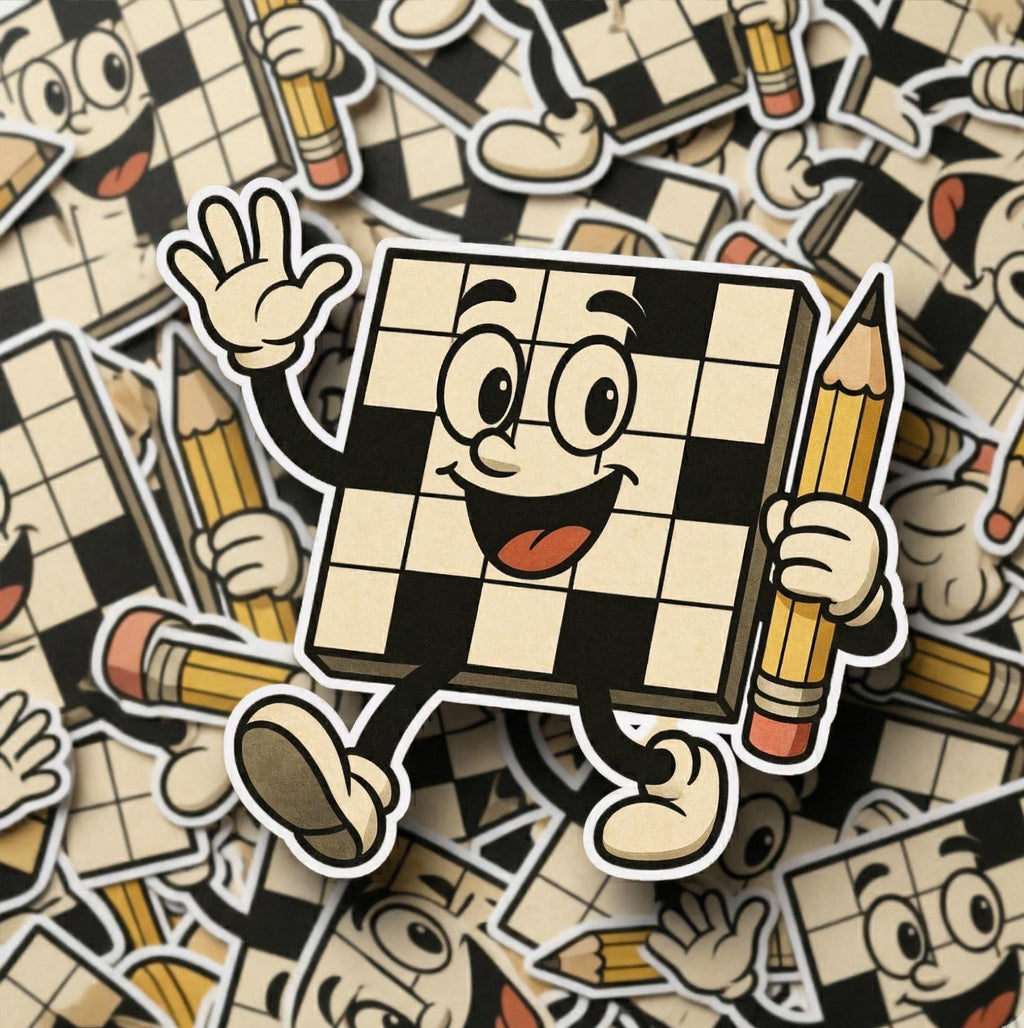 Crossword Puzzle Character Sticker, Funny Word Game Vinyl Decal (Waterproof)