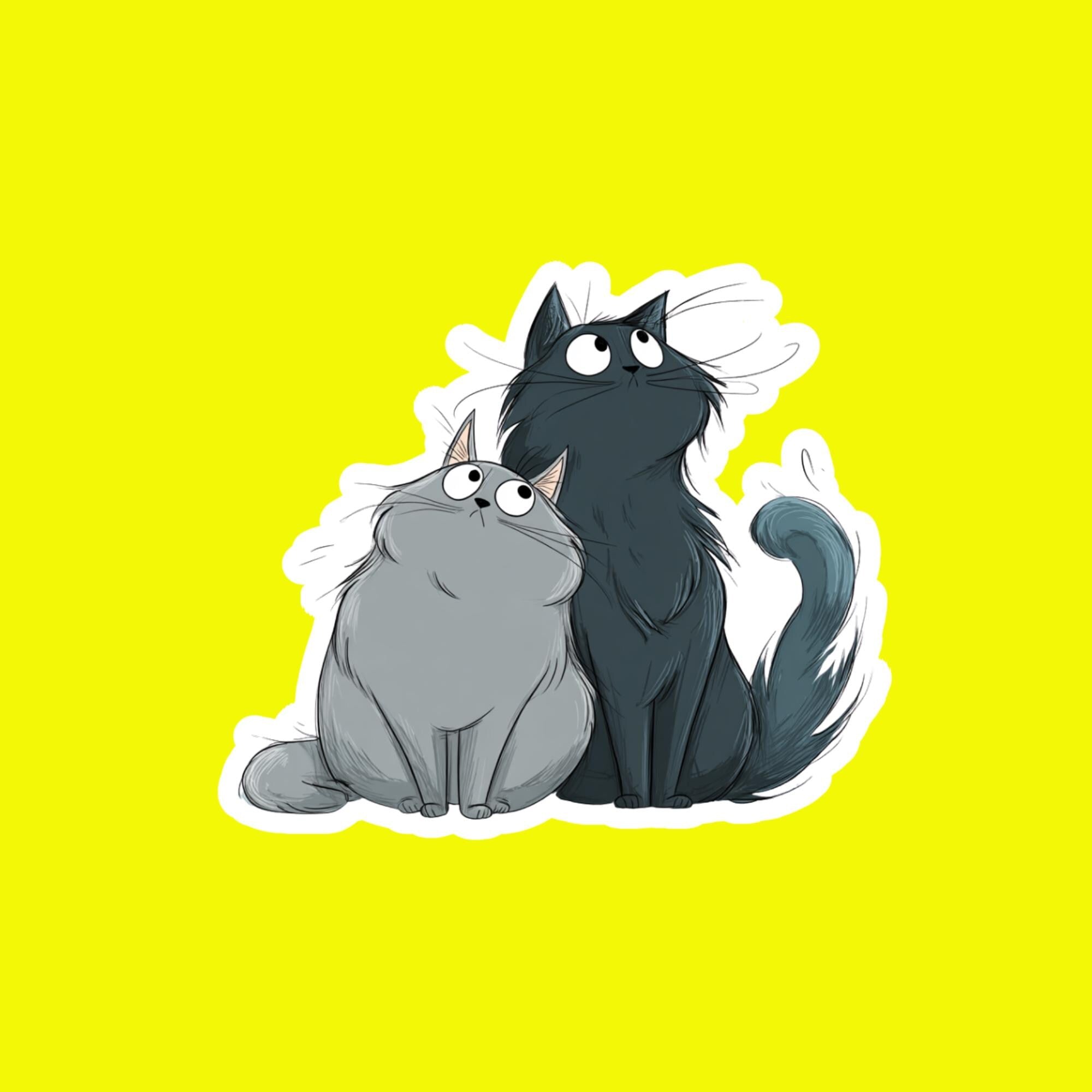 Maggie Molly Grey Cats Vinyl Sticker, Adorable Duo Decal (2.5"x2.5")