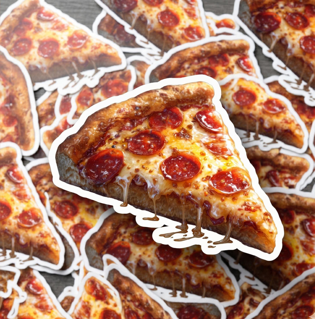 Cheesy Pepperoni Pizza Slice Sticker, Yummy Food Decal, Waterproof Vinyl Laptop Sticker
