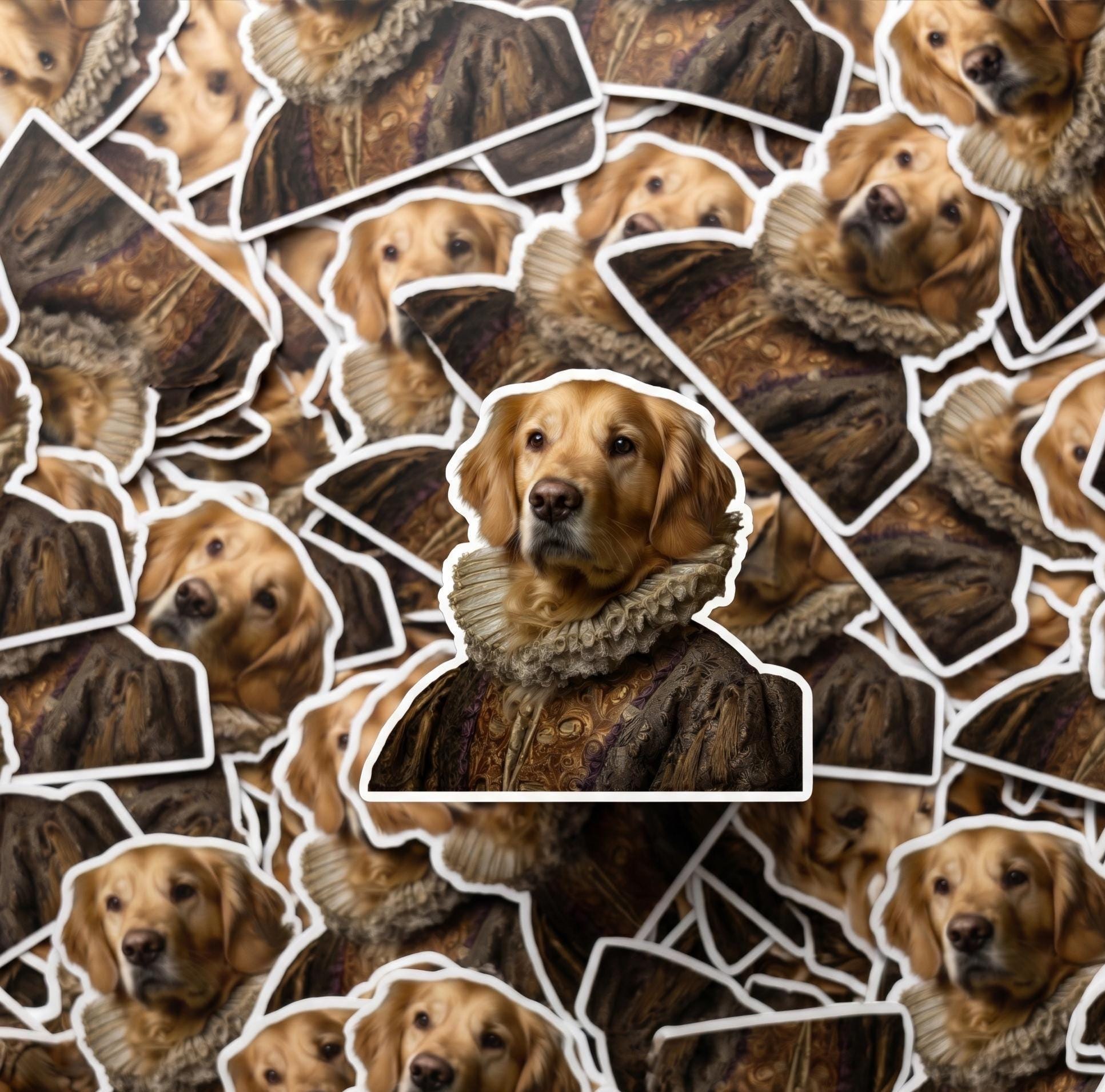 Golden Retriever Royal Attire Sticker, Fancy Dog Portrait Decal, Laptop Water Bottle Vinyl