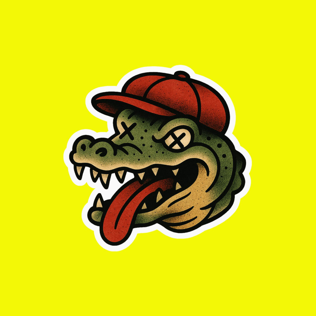 Funny Alligator Golf Sticker, Old School Gator Decal (2.5"x2.5")