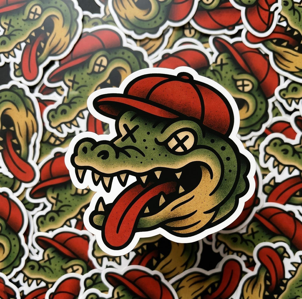 Funny Alligator Golf Sticker, Old School Gator Decal (2.5"x2.5")