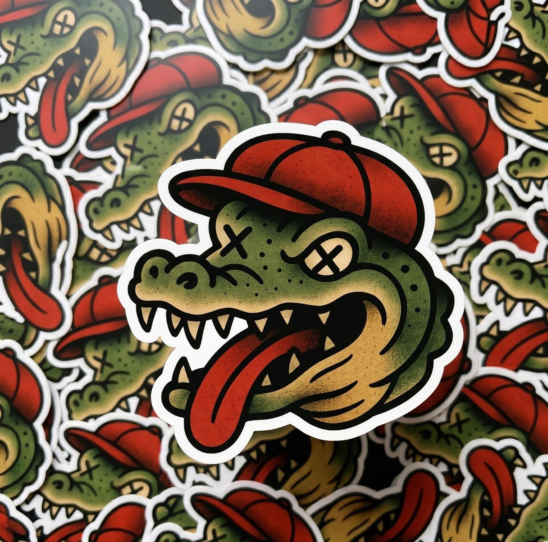 Funny Alligator Golf Sticker, Old School Gator Decal (2.5"x2.5")