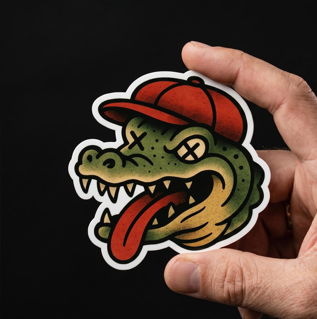 Funny Alligator Golf Sticker, Old School Gator Decal (2.5"x2.5")