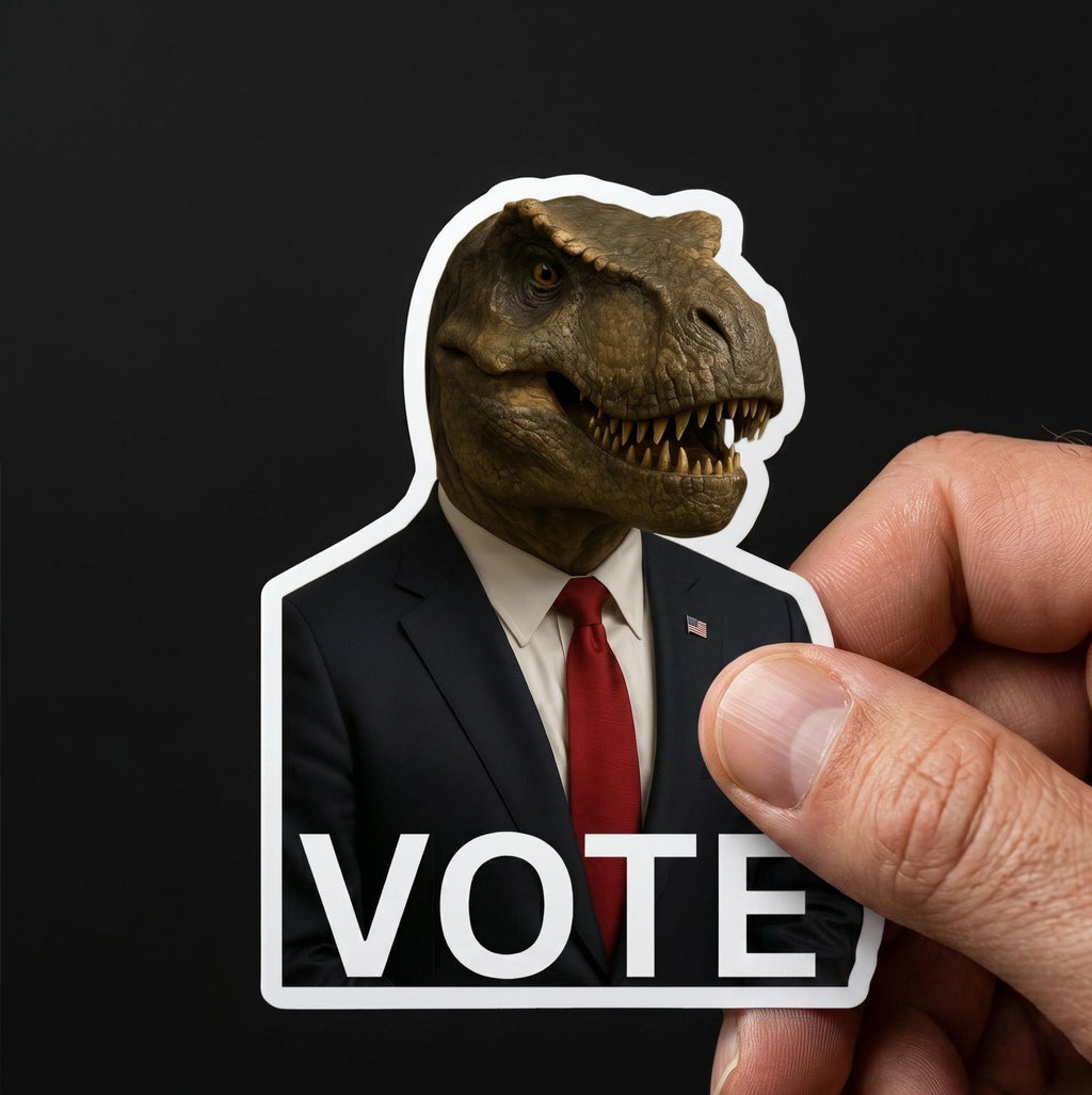 Vote Sticker, T-Rex for President, Funny Dinosaur Politics Vinyl Decal