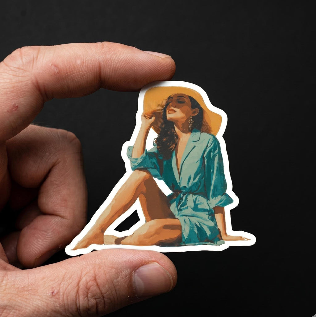 Water Bottle Sticker, Woman in Sun Dress Beach Sticker, Summer Coastal Vinyl Decal
