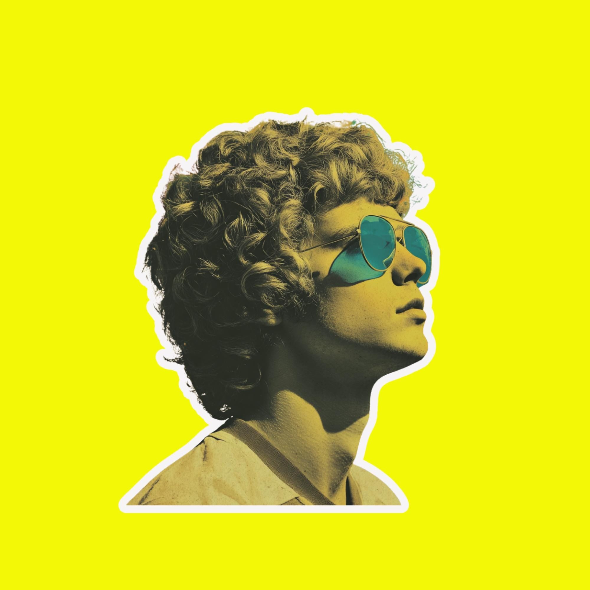Retro Hipster Man Sticker, 70s Style Blue Sunglasses Decal (2.5"x2.5")