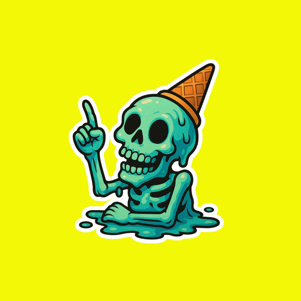 Skull Sticker, Melting Ice Cream, Spooky Skeleton Vinyl Decal, Waterproof Laptop Water Bottle Graphic