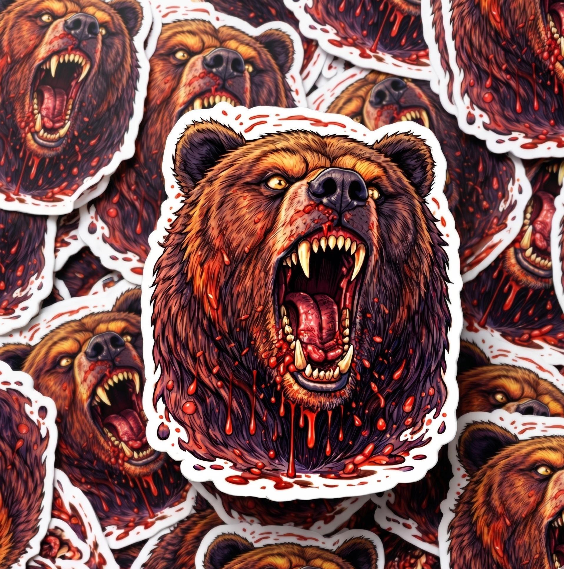 Fierce Grizzly Bear Attack Sticker, Waterproof Vinyl Wildlife Decal