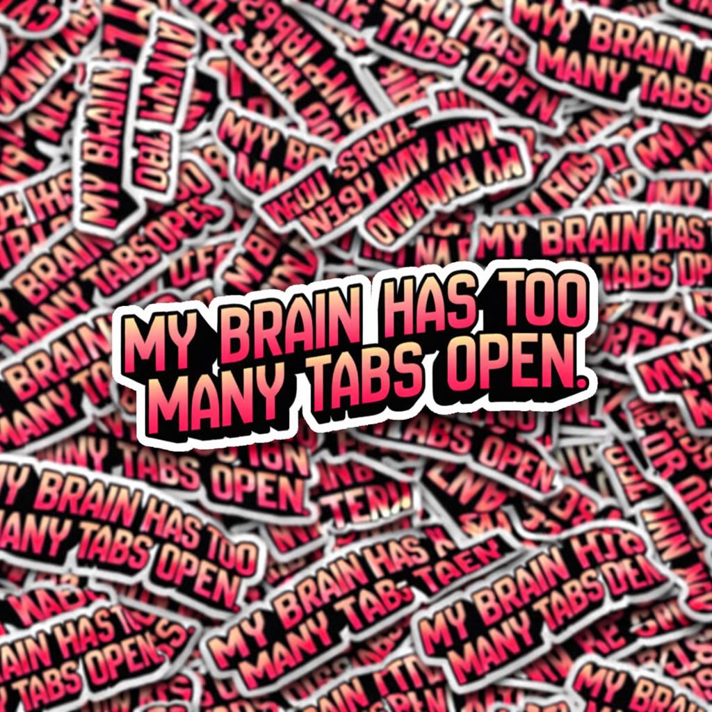 laptop Sticker, My Brain Has Too Many Tabs Open, Relatable Humor Quote Decal