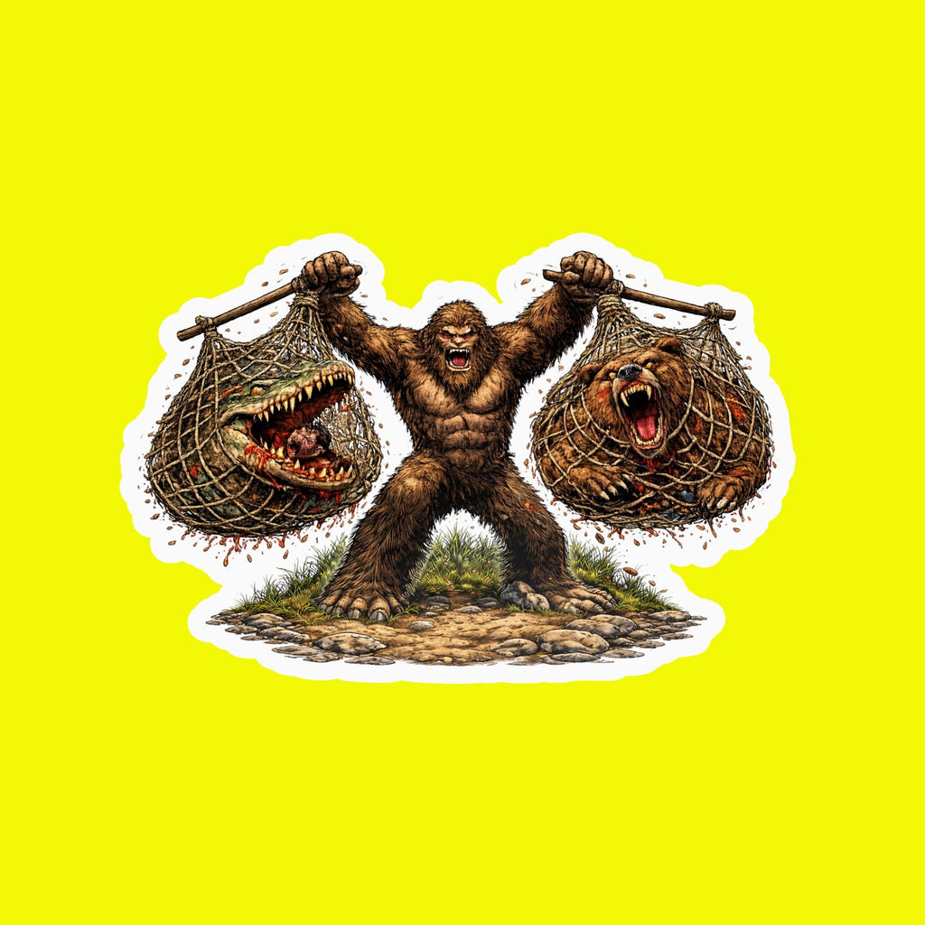 Bigfoot, Crocodile Bear Vinyl Sticker, Sasquatch Cryptid Wilderness Decal