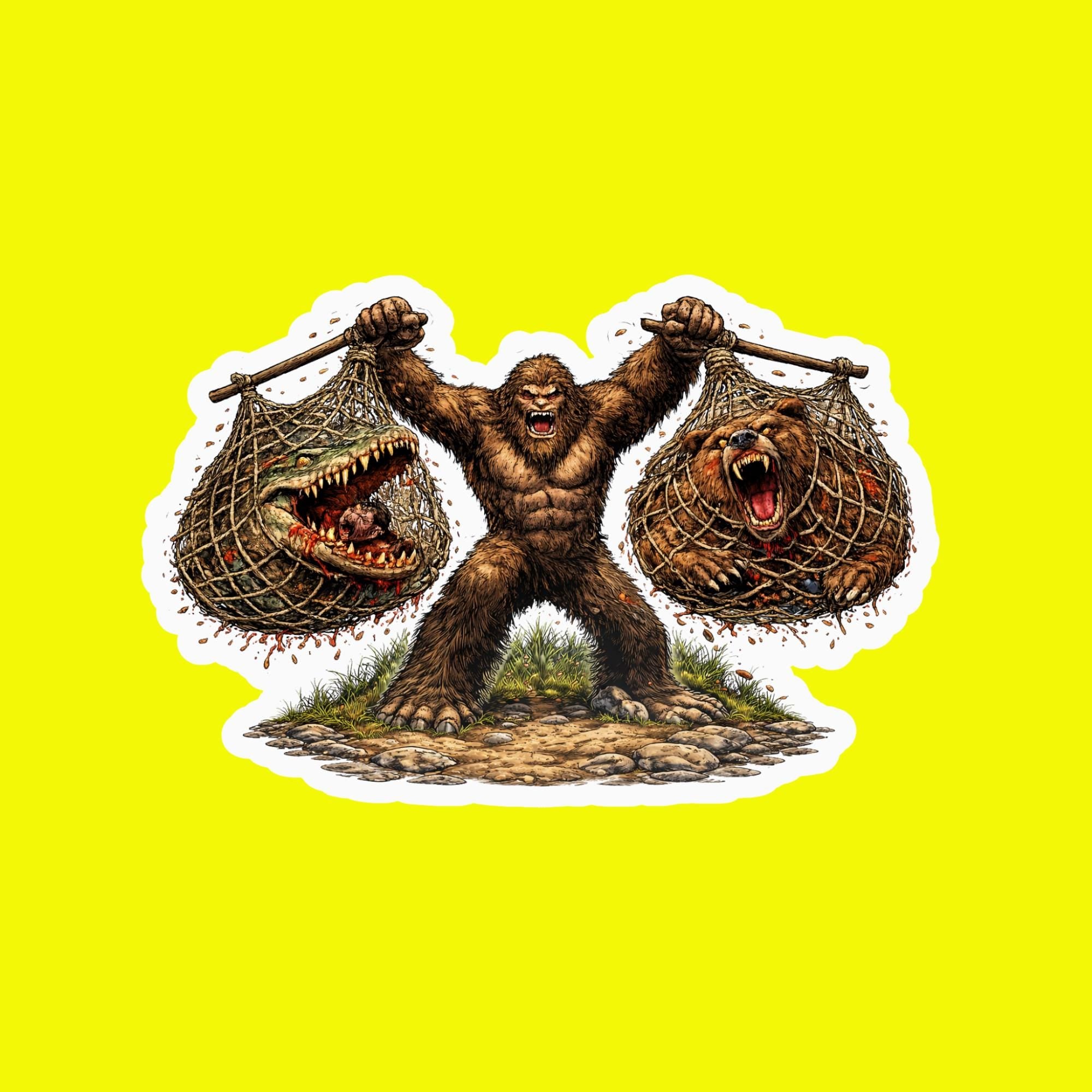 Bigfoot, Crocodile Bear Vinyl Sticker, Sasquatch Cryptid Wilderness Decal