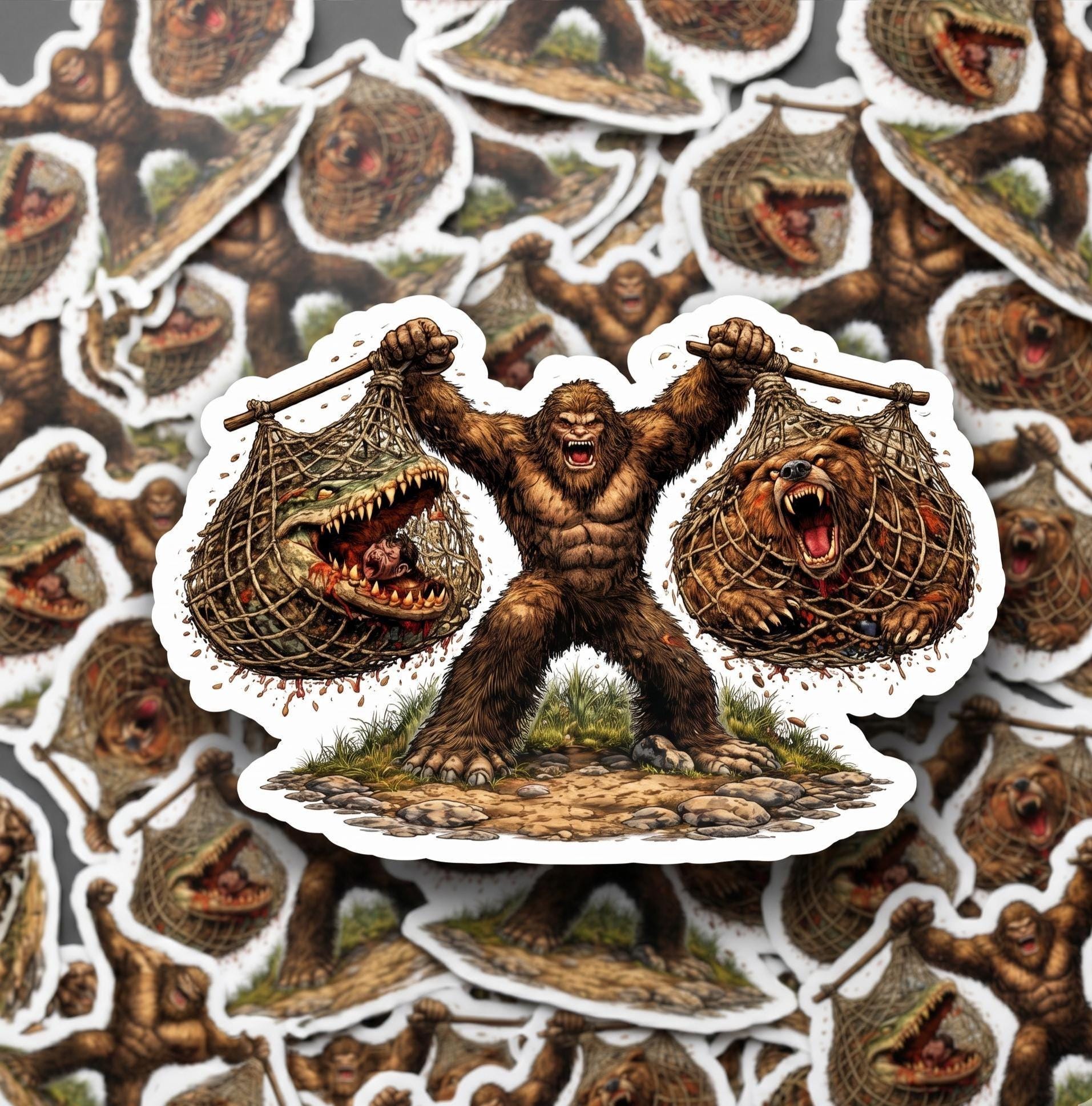 Bigfoot, Crocodile Bear Vinyl Sticker, Sasquatch Cryptid Wilderness Decal