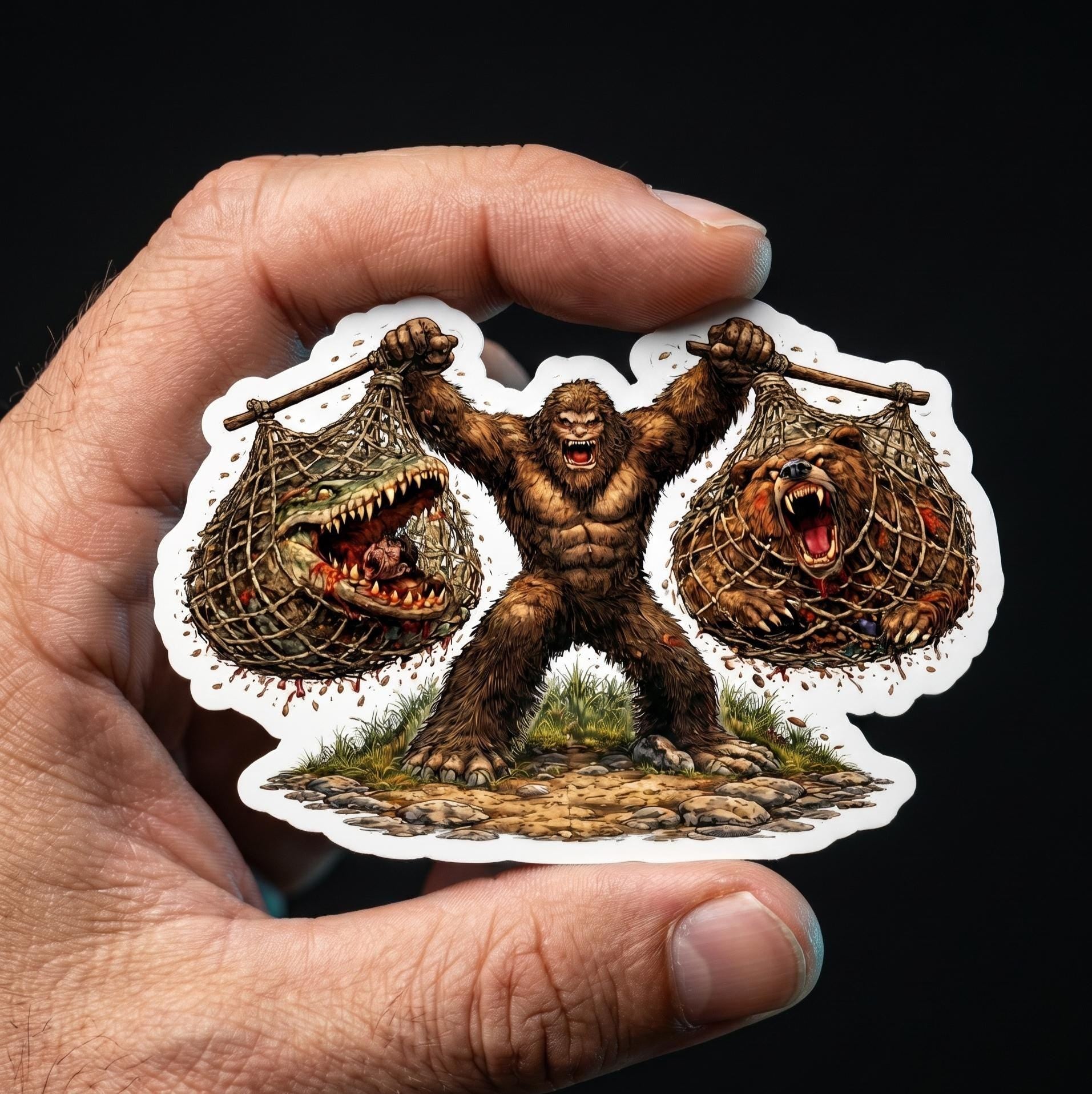 Bigfoot, Crocodile Bear Vinyl Sticker, Sasquatch Cryptid Wilderness Decal