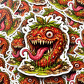 Horror Sticker, Mutant Strawberry, Weird Fruit Monster Decal, Edgy Vinyl Art (2.5"x2.5")