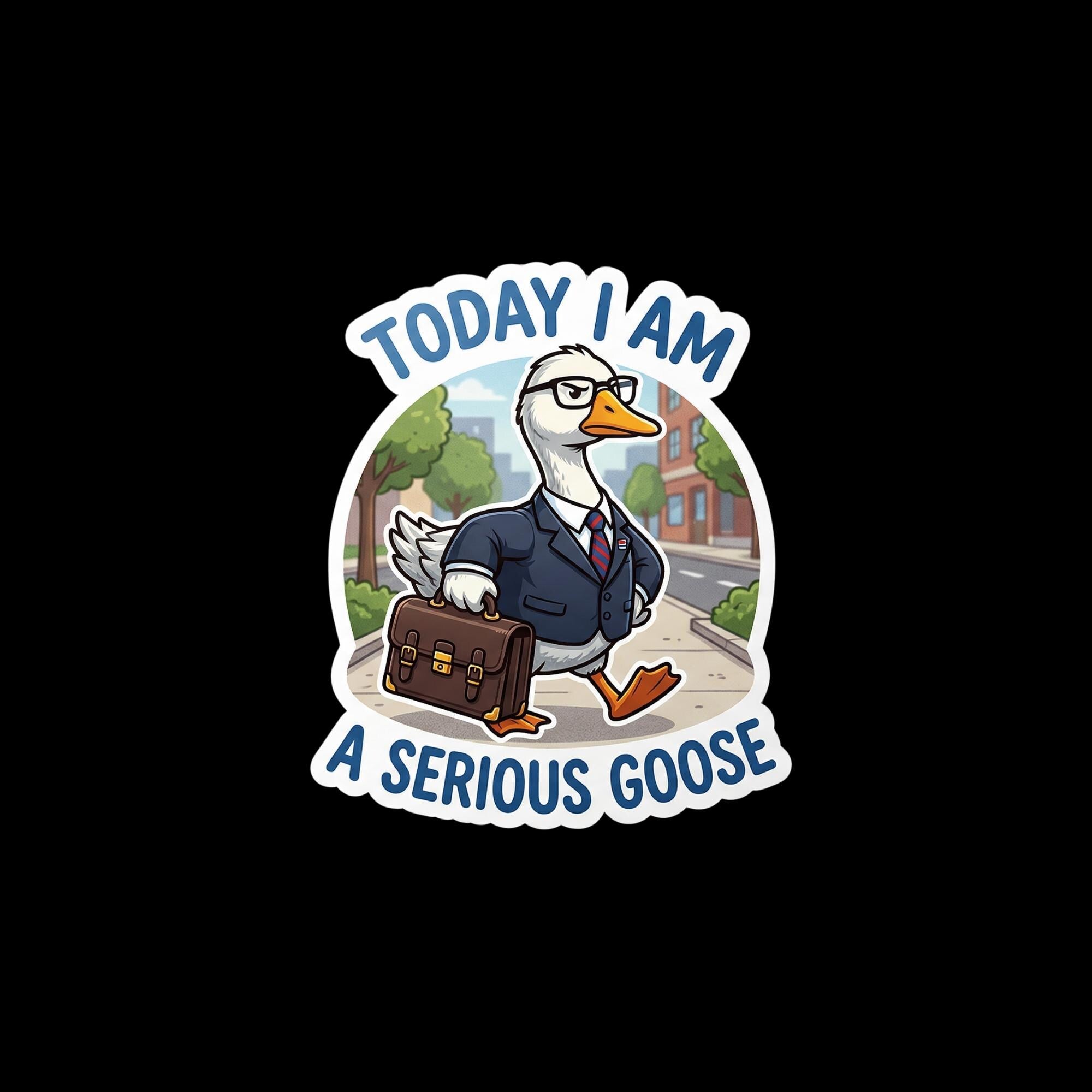 Serious Goose in Suit Sticker, Funny Meme Vinyl Decal (2.5"x2.5")