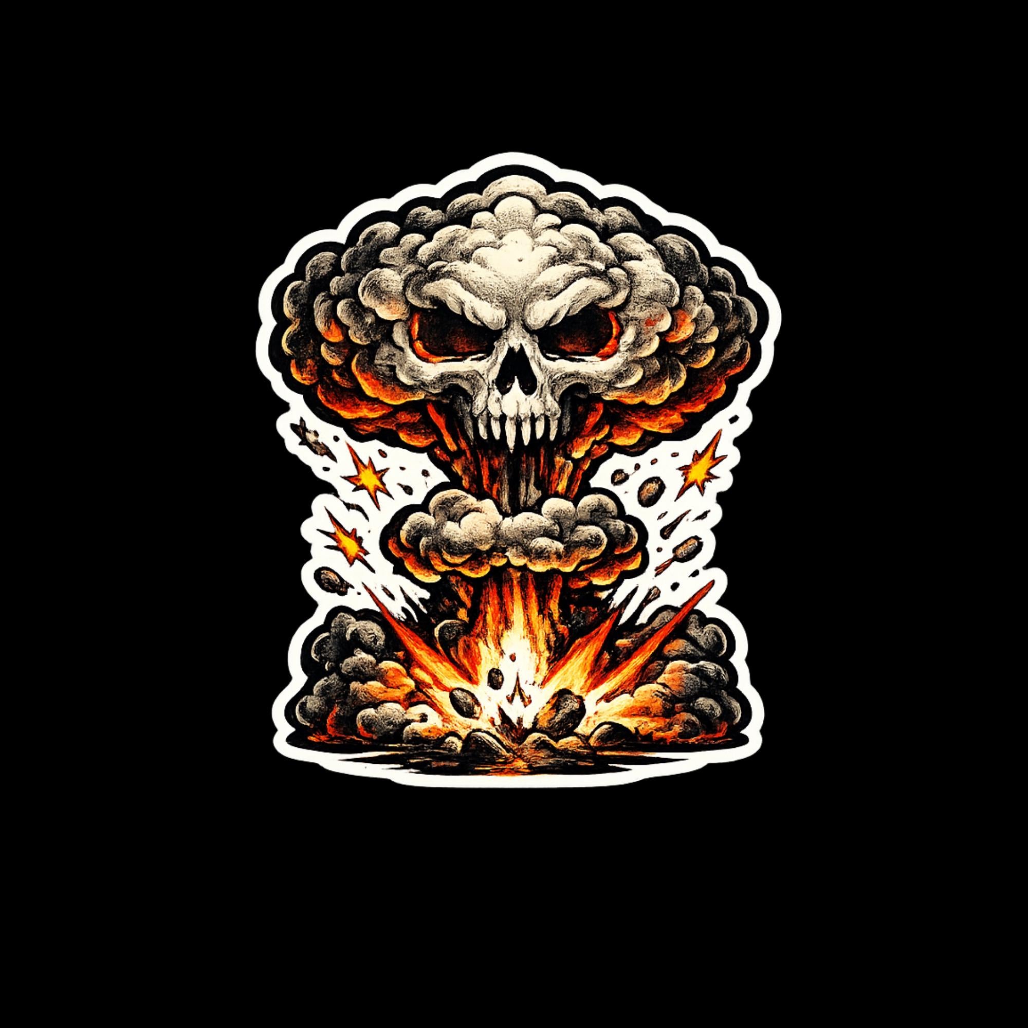 Skull Sticker, Mushroom Cloud, Fallout, Dark Explosion Decal, Apocalyptic, Psychedelic Dark Art Sticker for Laptop Water Bottle