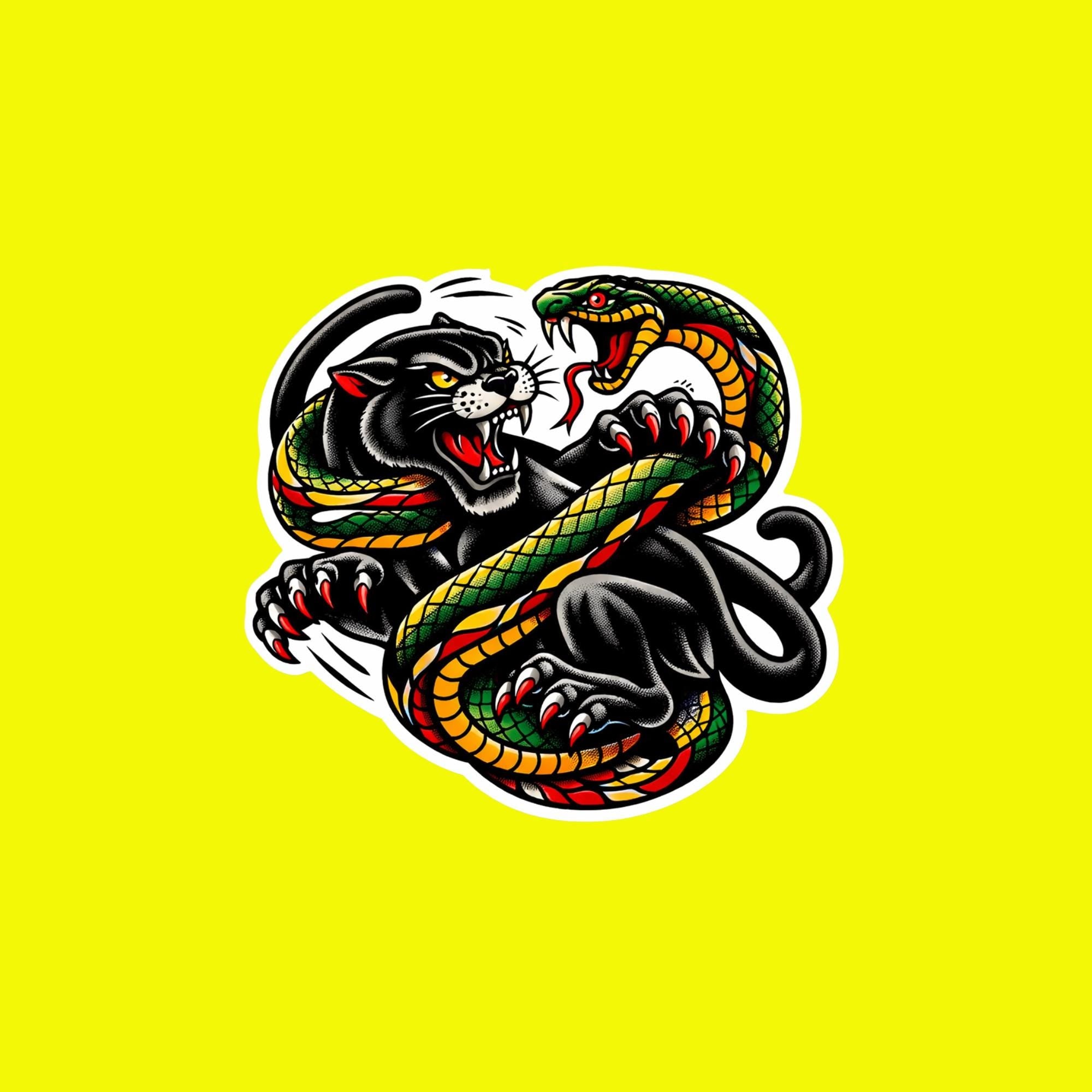 Panther vs Snake Traditional Tattoo Sticker, Old School Animal Fight Decal