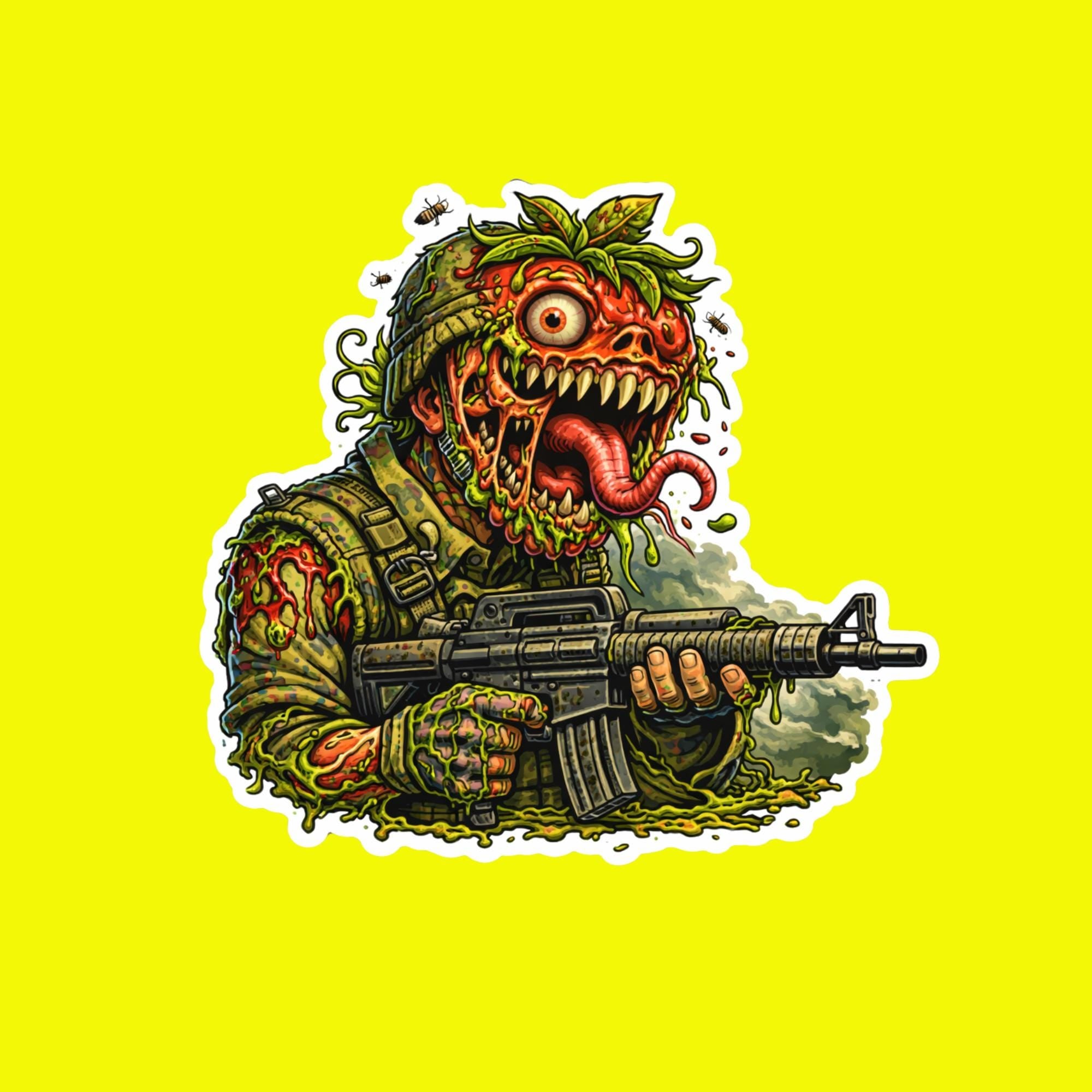 Horror Sticker, Mutant Strawberry Soldier, Tactical Horror Food Parody Decal