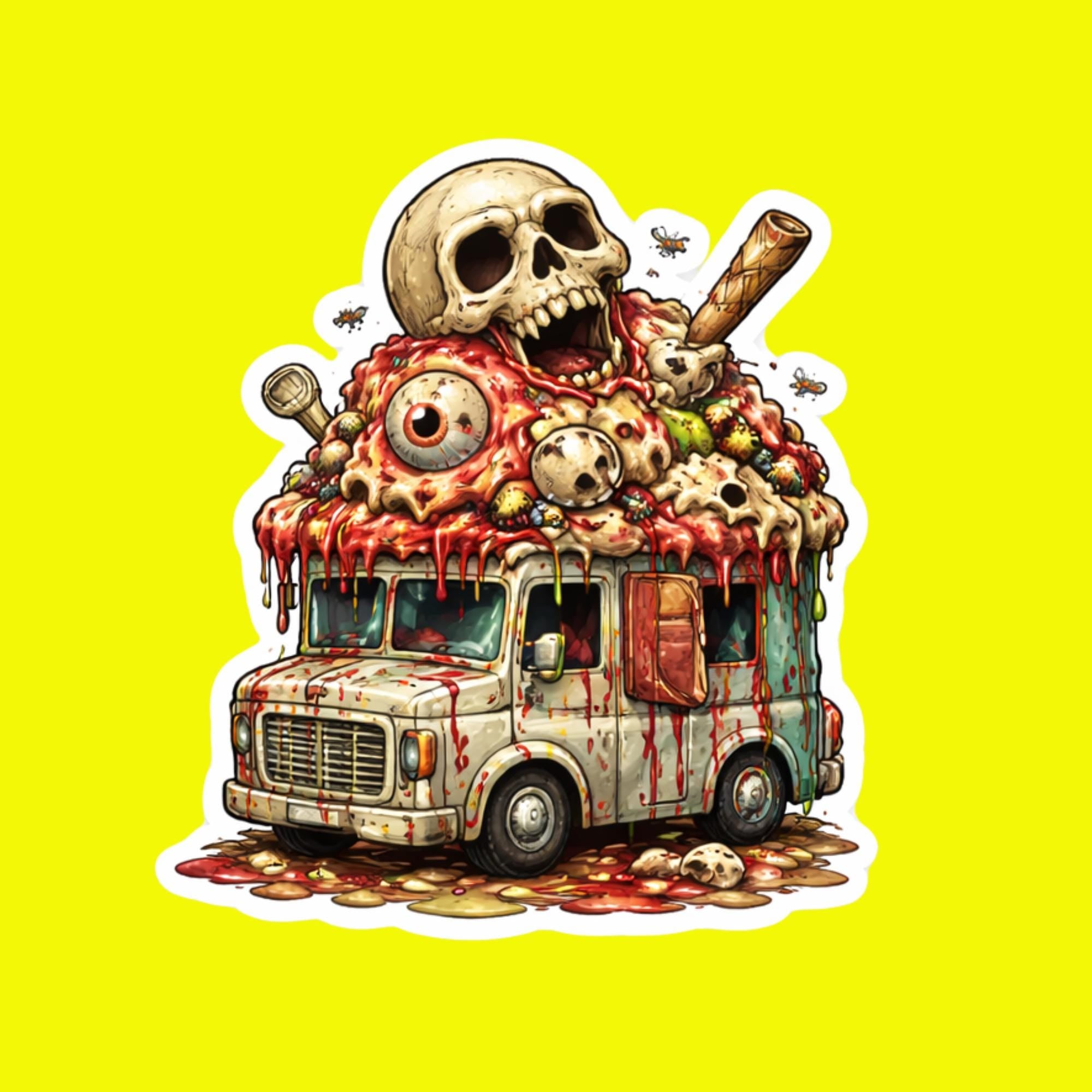 Horror Ice Scream Truck Sticker, Spooky Halloween Vinyl Decal (Waterproof)