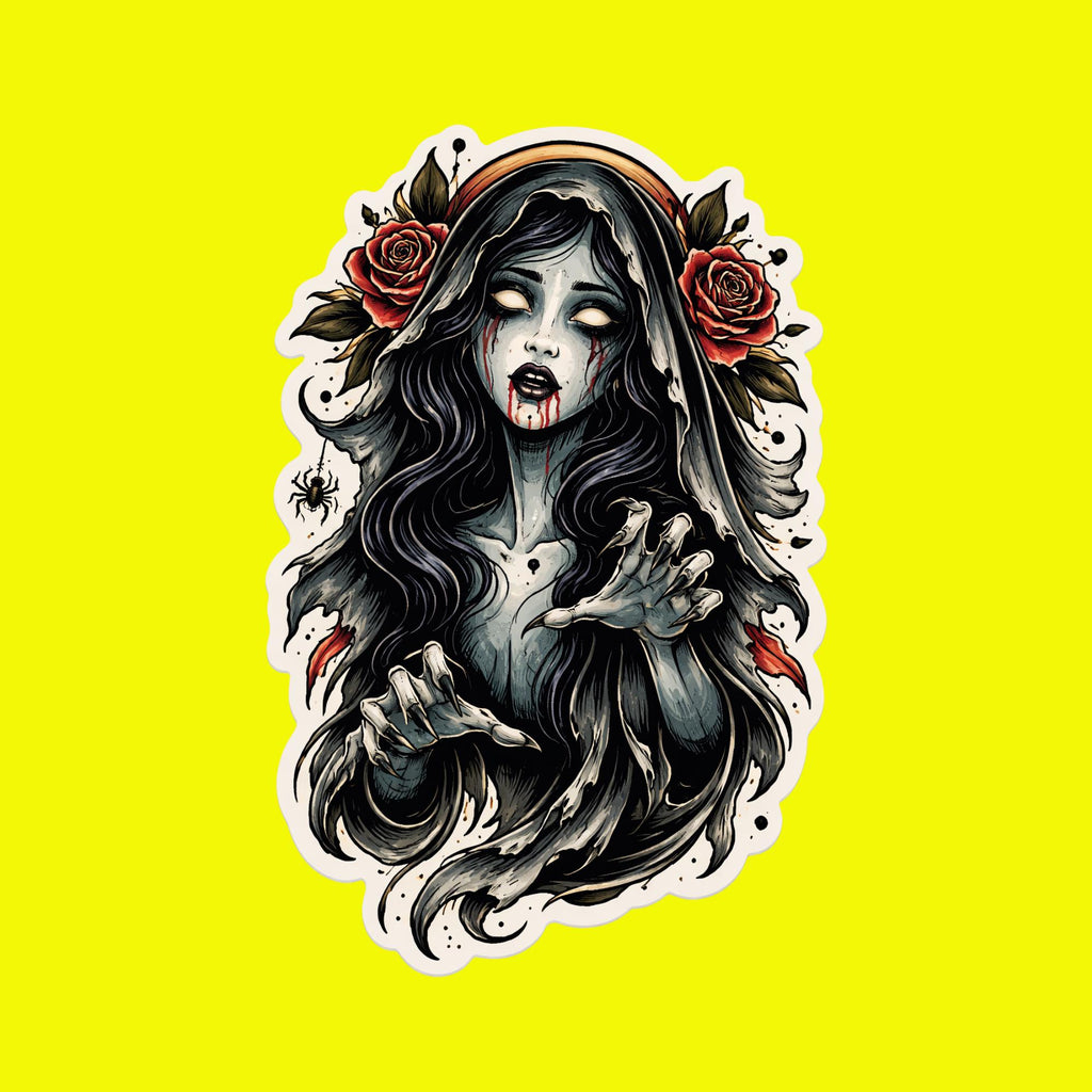 Horror Sticker, Banshee, Traditional Gothic Horror Decal, Spooky Folklore Vinyl Art