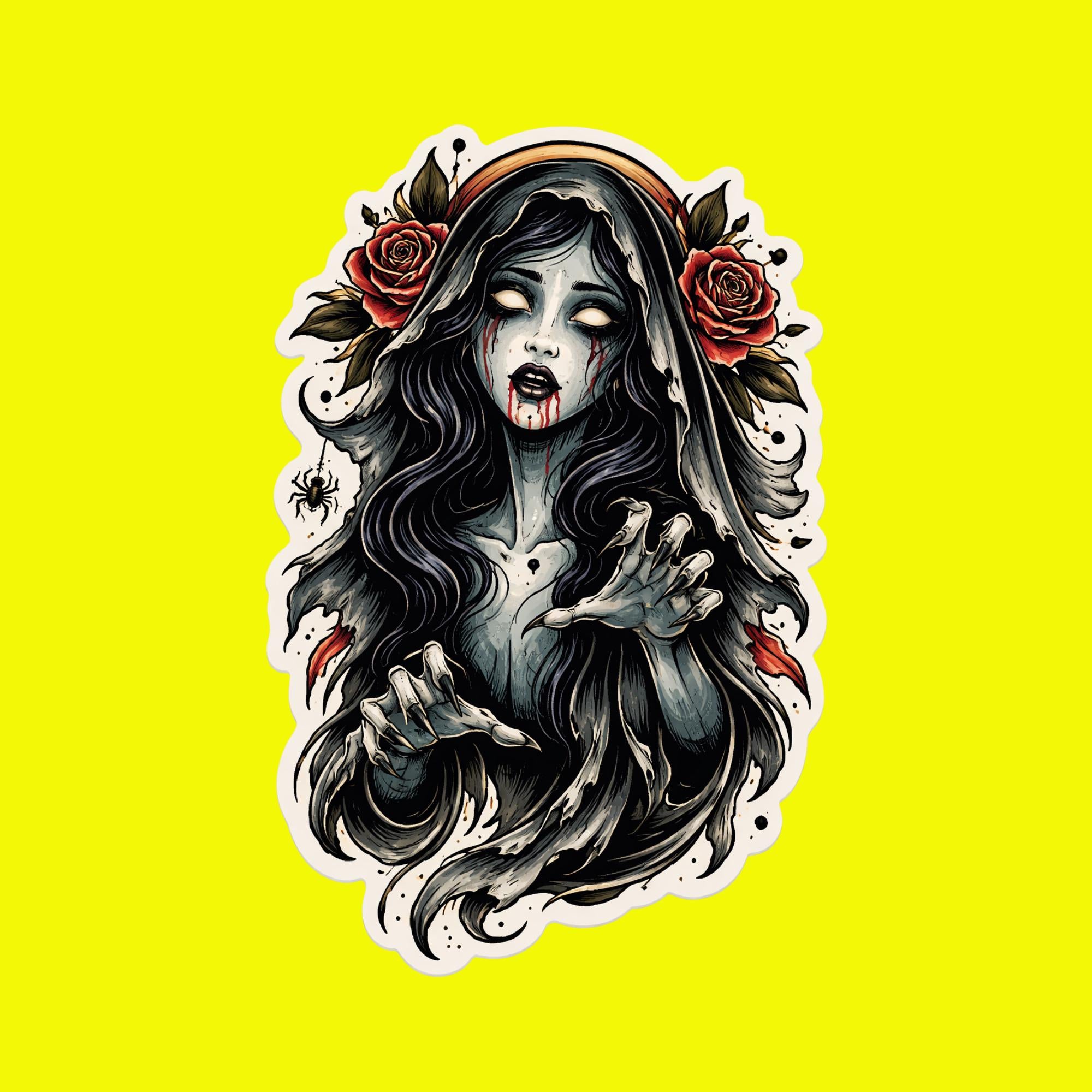 Horror Sticker, Banshee, Traditional Gothic Horror Decal, Spooky Folklore Vinyl Art