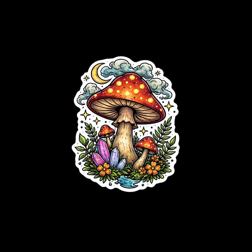 Laptop Sticker, Crystal Mushroom Sticker, Mystical Forest, Witchy Nature Art, Waterproof Vinyl Decal