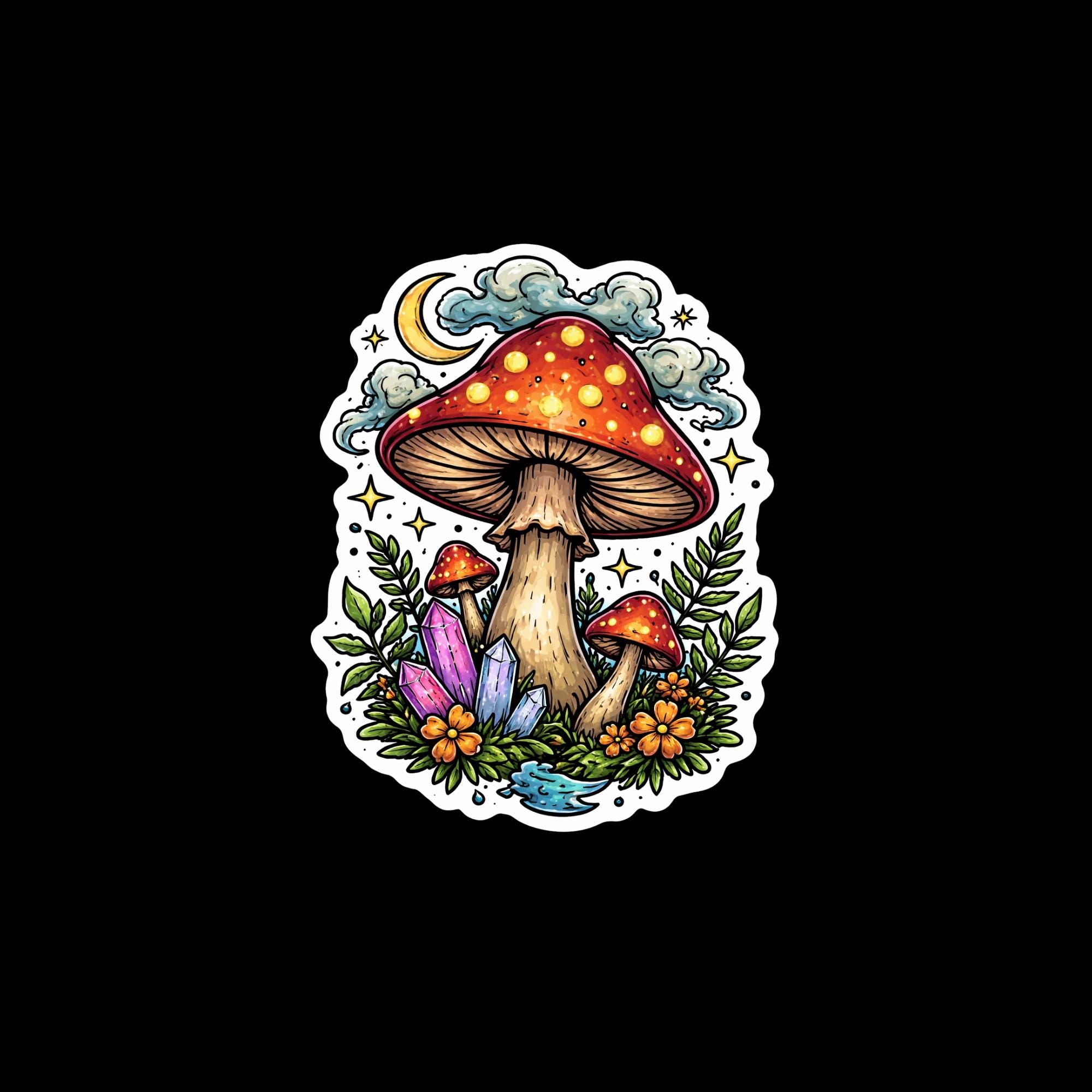 Laptop Sticker, Crystal Mushroom Sticker, Mystical Forest, Witchy Nature Art, Waterproof Vinyl Decal