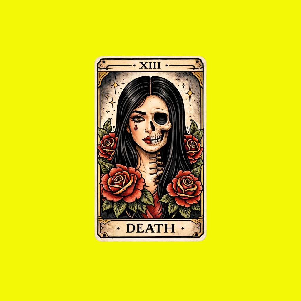 Gothic, Death Tarot Card Sticker, Skull Woman Crying Decal, Dark Feminine Sticker, Occult Art Sticker for Laptop Water Bottle