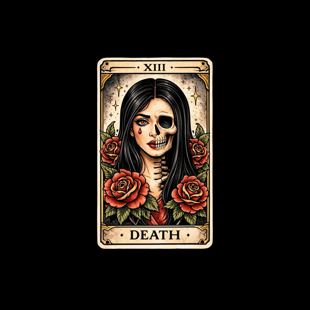 Gothic, Death Tarot Card Sticker, Skull Woman Crying Decal, Dark Feminine Sticker, Occult Art Sticker for Laptop Water Bottle