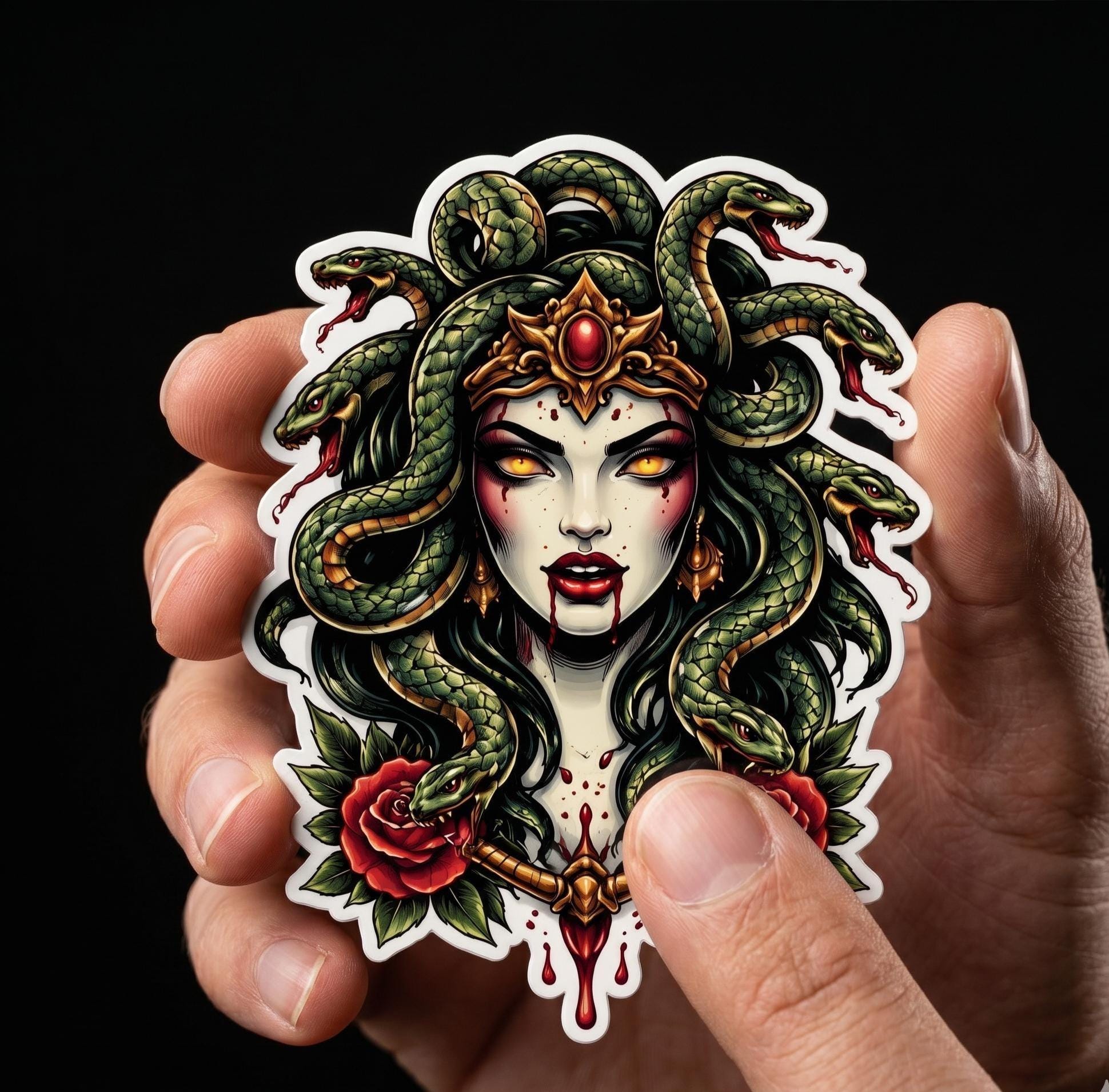 Greek Mythology, Medusa Traditional Tattoo Style Sticker, Snake Woman Decal, Gothic Vinyl Art Decal