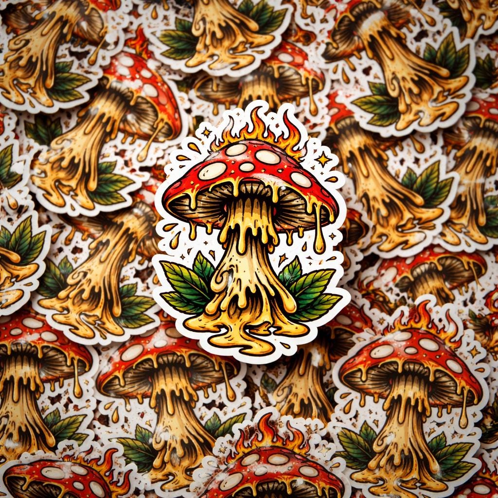 Water Bottle Sticker Melted Mushroom, Trippy Psychedelic Drip Decal, Mystical Nature Vinyl (Waterproof)