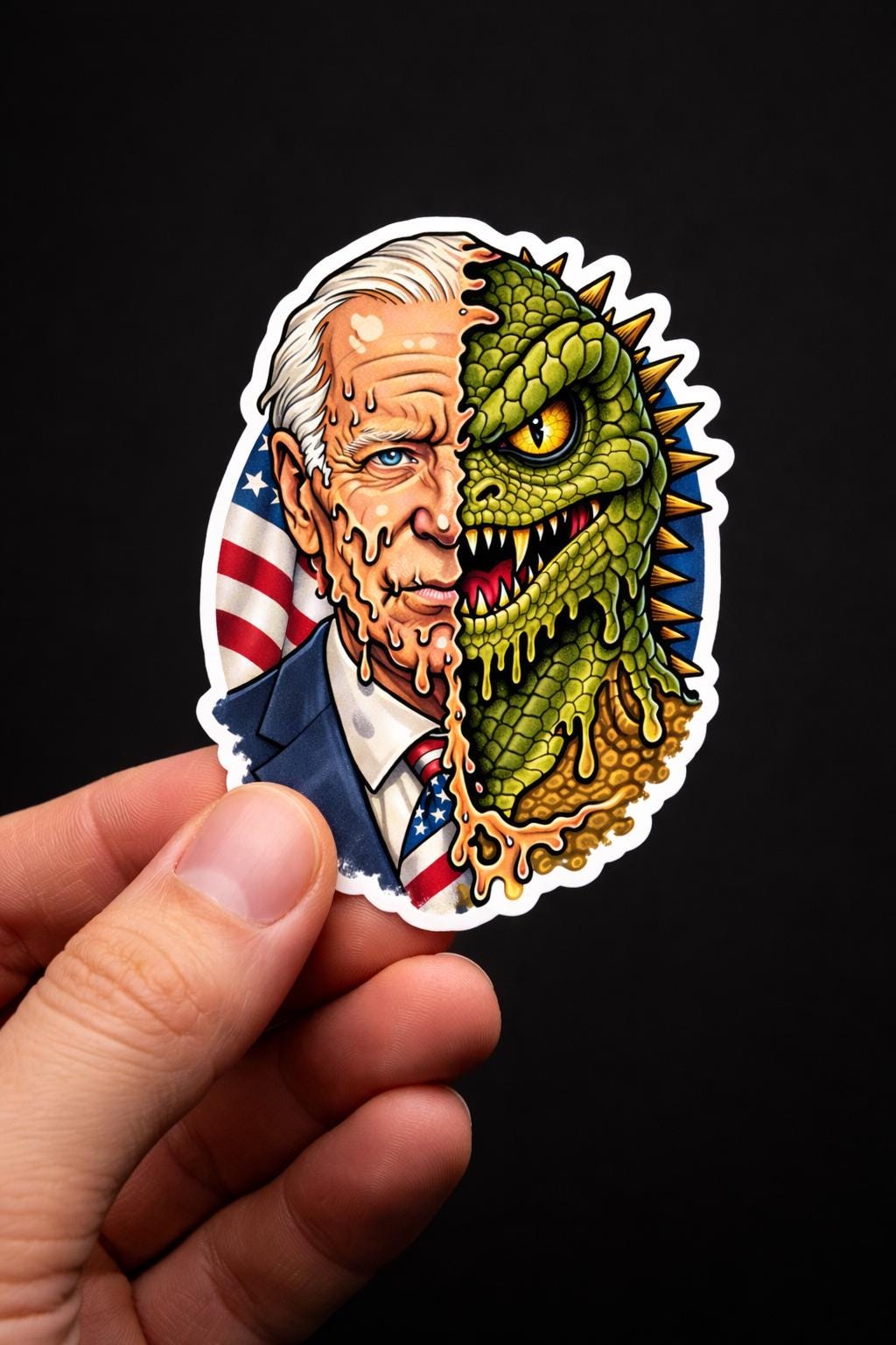 Political Sticker, Reptilian, Conspiracy Meme Decal, Lizard Person Parody, Political Humor Vinyl (2.5"x2.5")