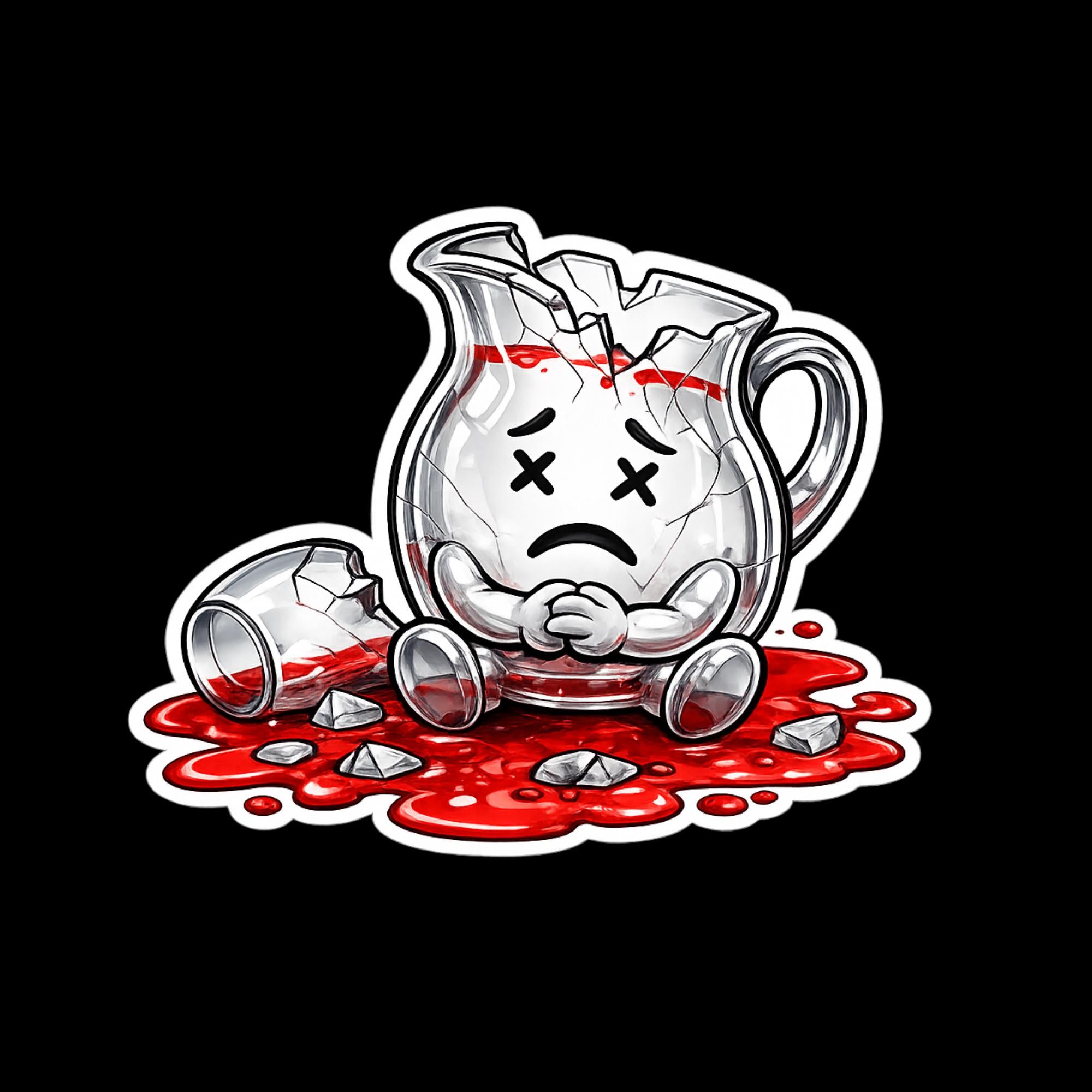 Broken Pitcher Sticker, Sad Glass Meme, Dark Humor, Emotional Damage Vinyl Decal