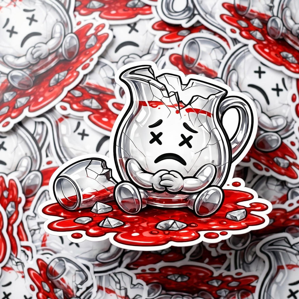Broken Pitcher Sticker, Sad Glass Meme, Dark Humor, Emotional Damage Vinyl Decal