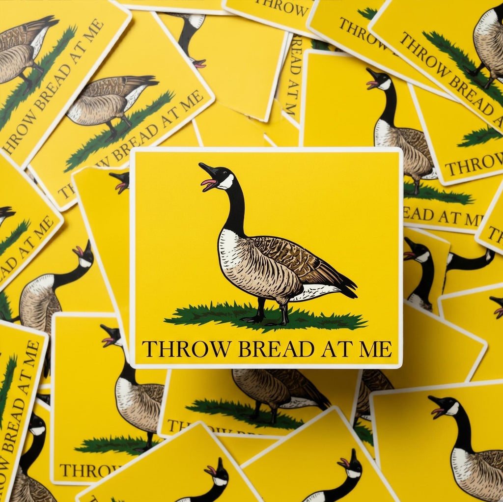 Funny Goose Sticker, Throw Bread At Me, Canada Meme Decal (Waterproof Vinyl)