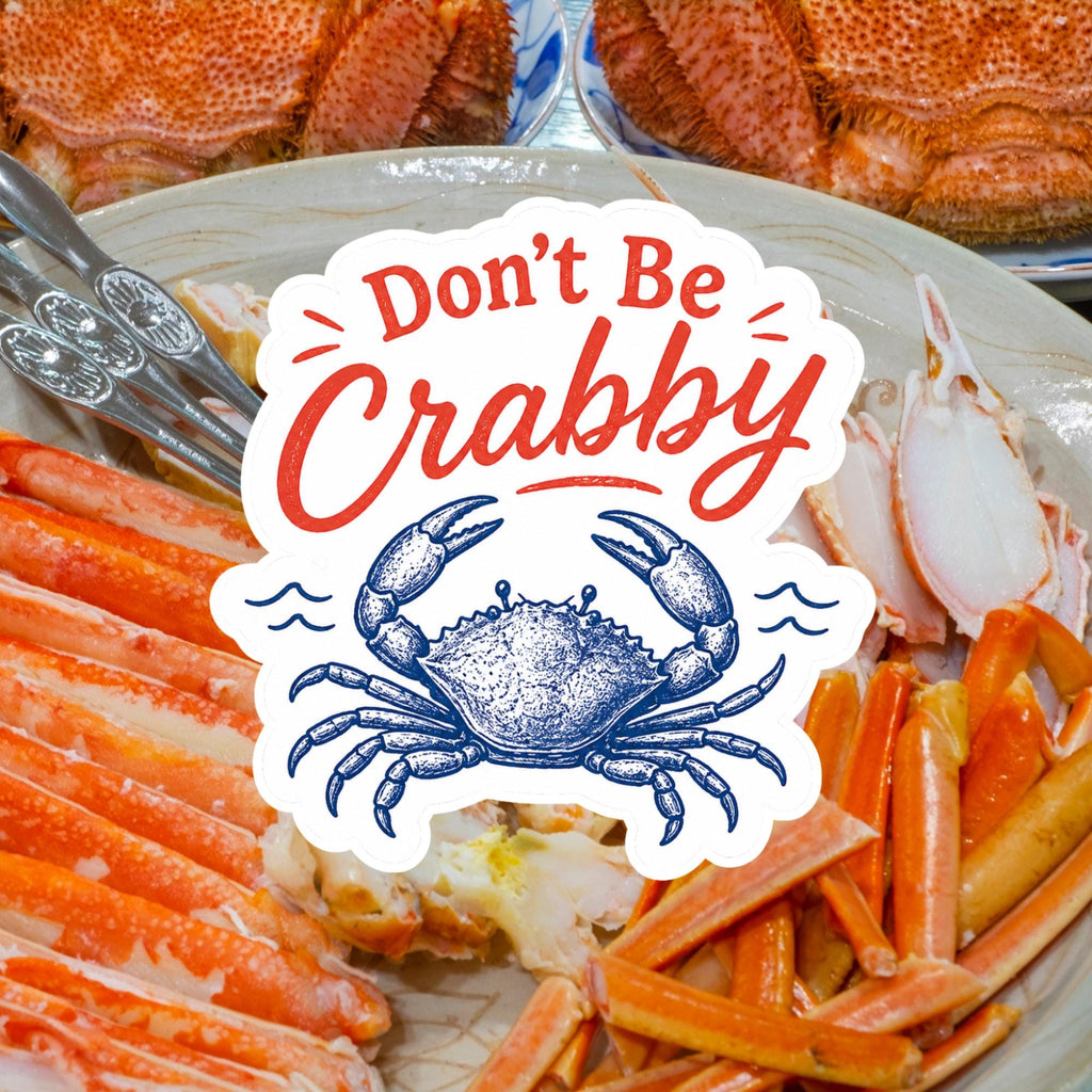Don't Be Crabby Sticker, Vintage Crab Illustration, Beach Humor Decal, Waterproof Vinyl