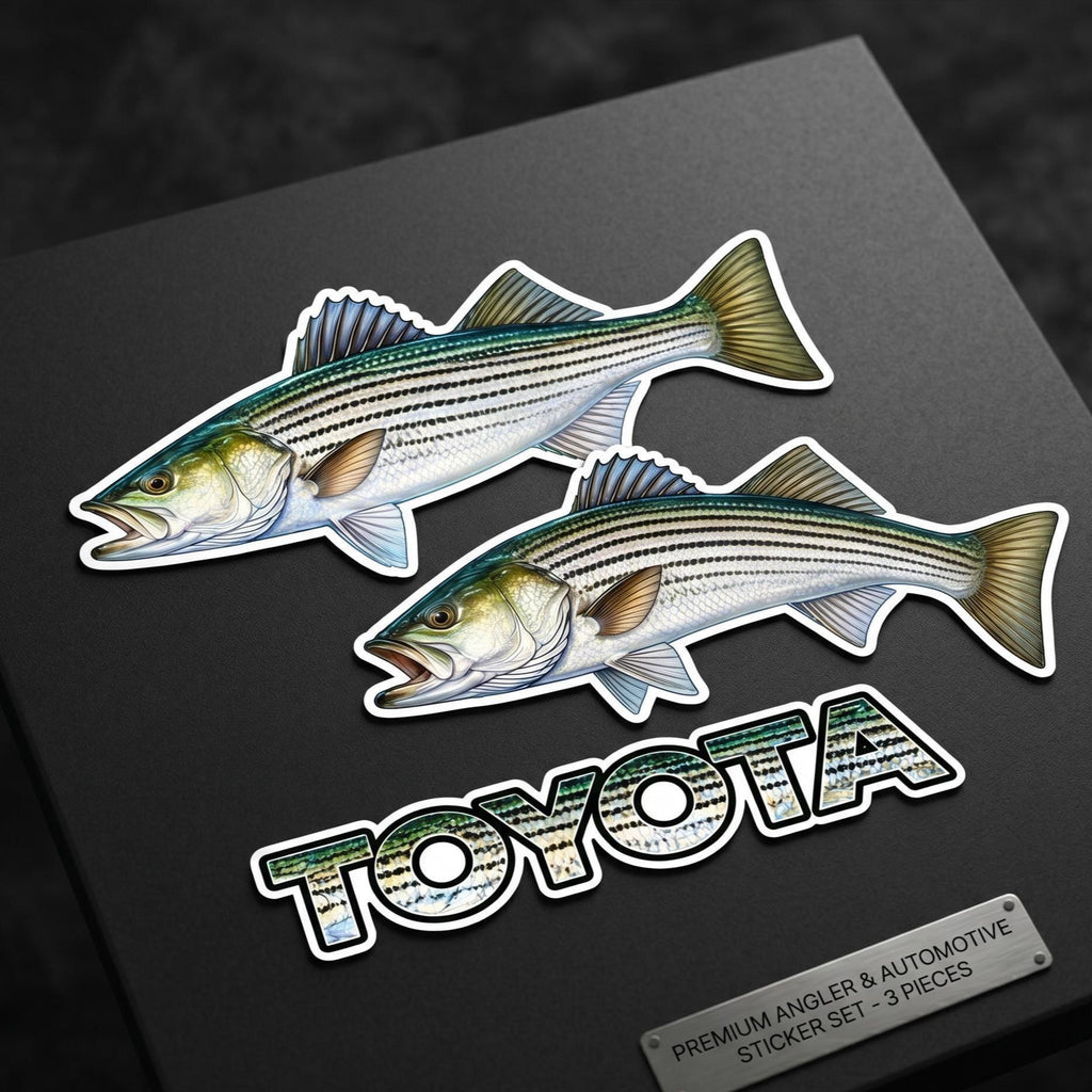 Striped Bass Fishing Sticker Set, Scale Pattern Angler Decals (3pc)