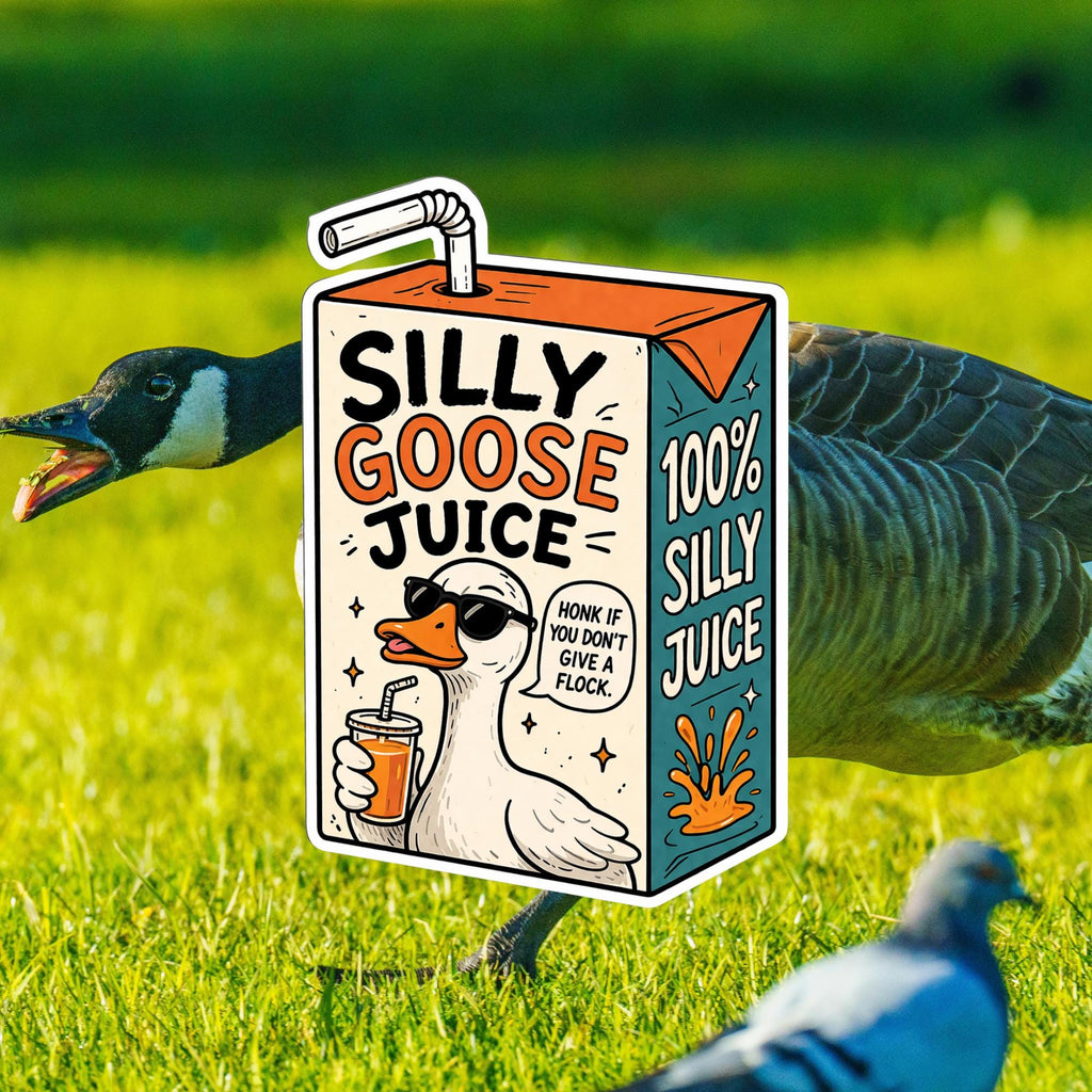 Silly Goose Juice, Funny Goose Meme Decal, Waterproof Vinyl Laptop Sticker