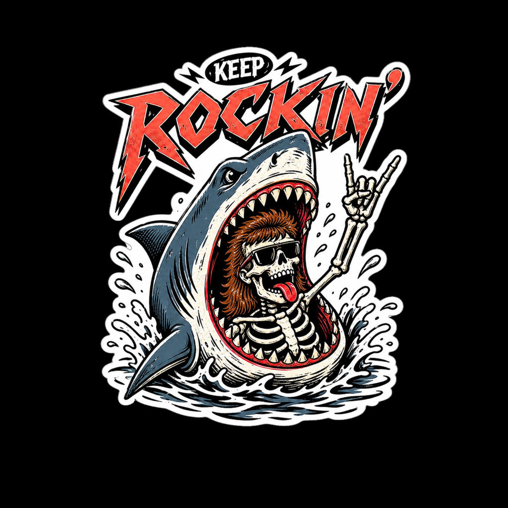 Skeleton Shark Rock and Roll Sticker, Waterproof Vinyl Decal