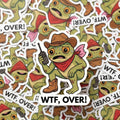 Frog Cowboy Sticker, WTF Over Meme Decal, Western Cartoon Waterproof Vinyl