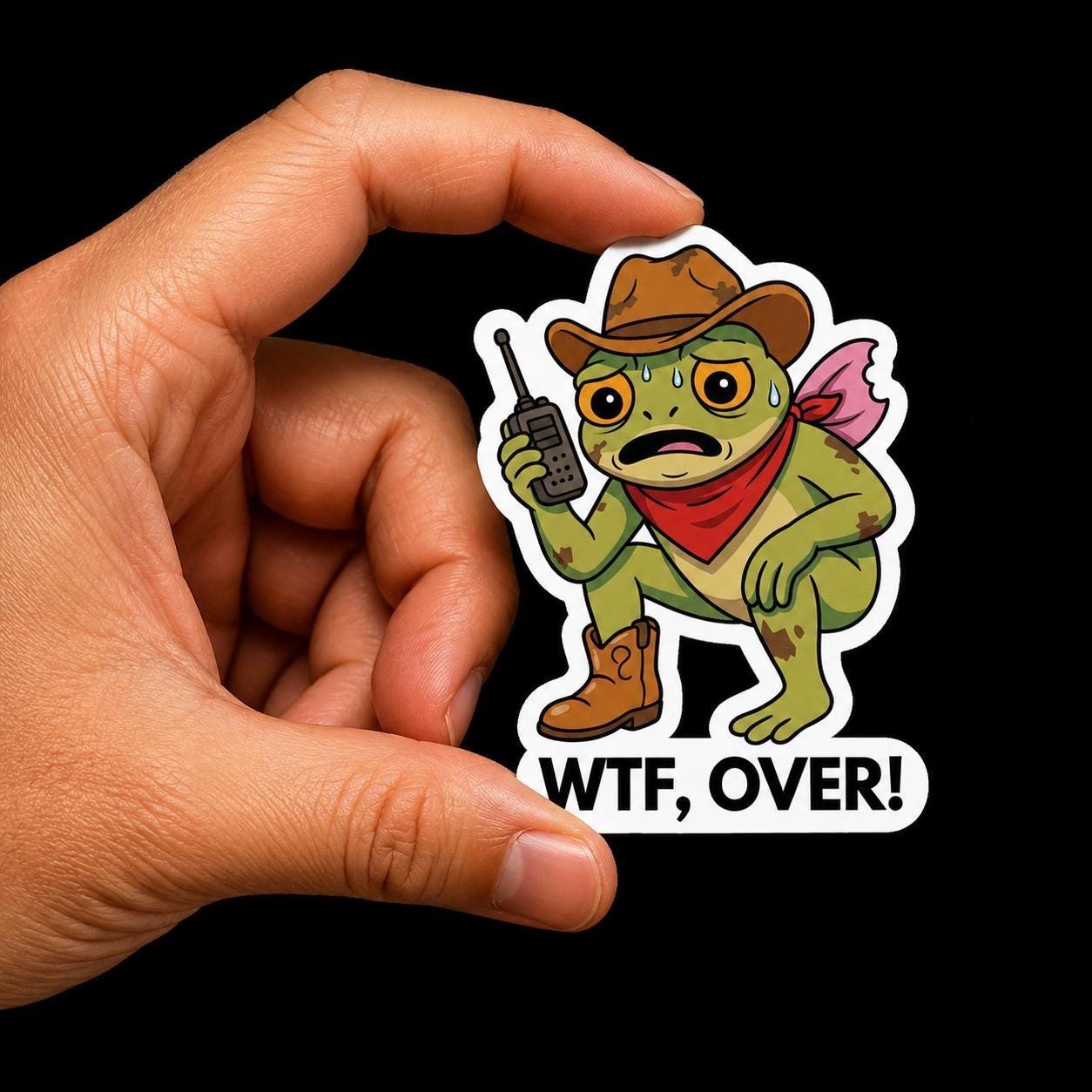 Frog Cowboy Sticker, WTF Over Meme Decal, Western Cartoon Waterproof Vinyl