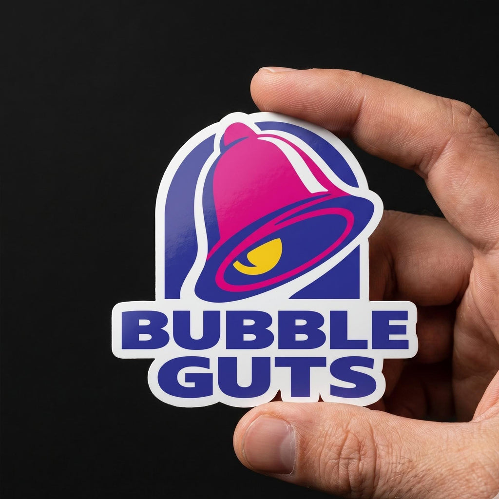 Bubble Guts Taco Parody Sticker, Funny Fast Food Meme Decal (Waterproof Vinyl)