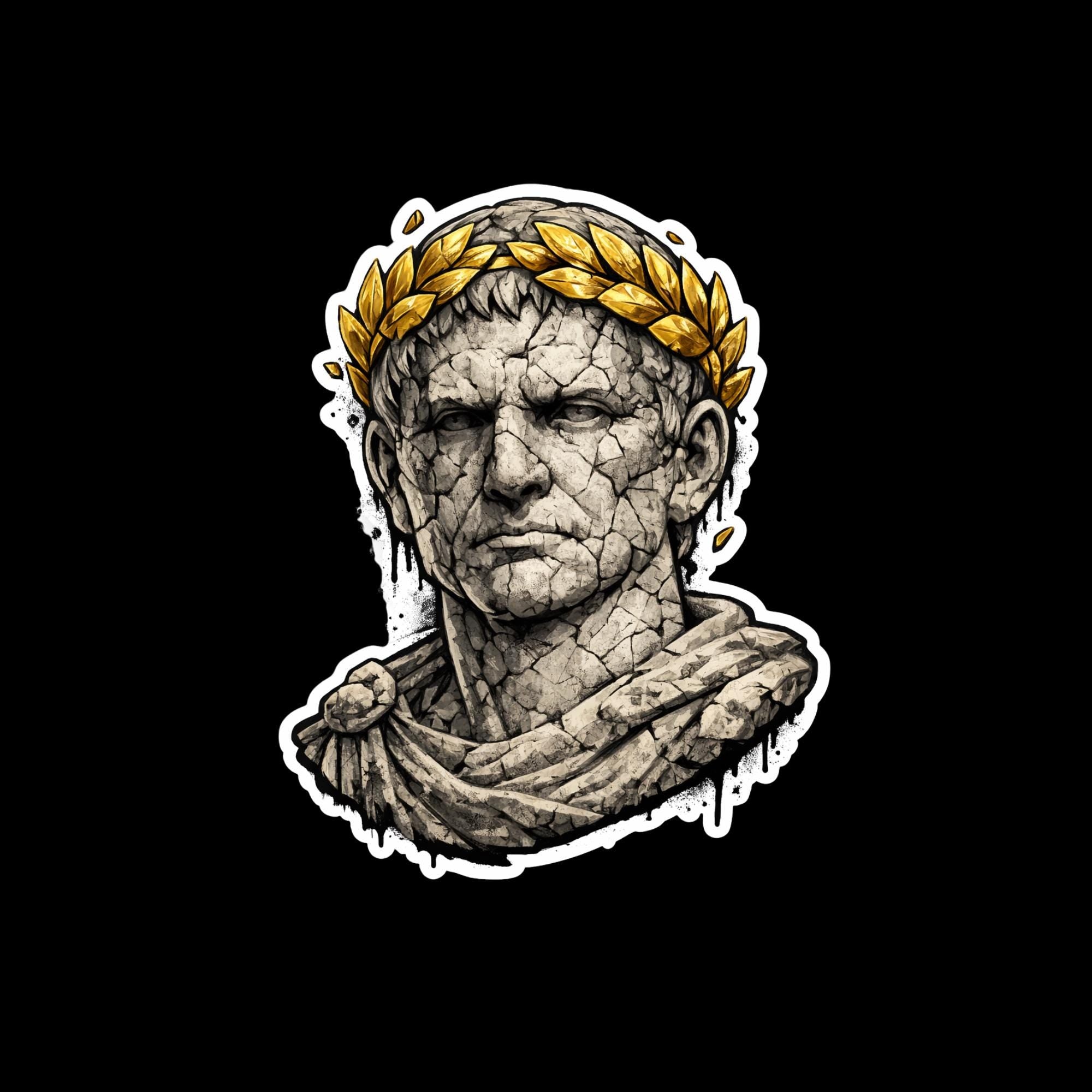 Crumbling Caesar Bust Sticker, Roman Emperor Marble Decal (2.5" x 2.5")